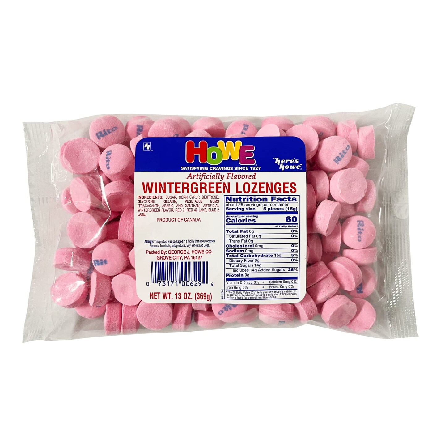 Howe Old-Fashioned Nostalgic Wintergreen Lozenges Candy, 13 oz Bag