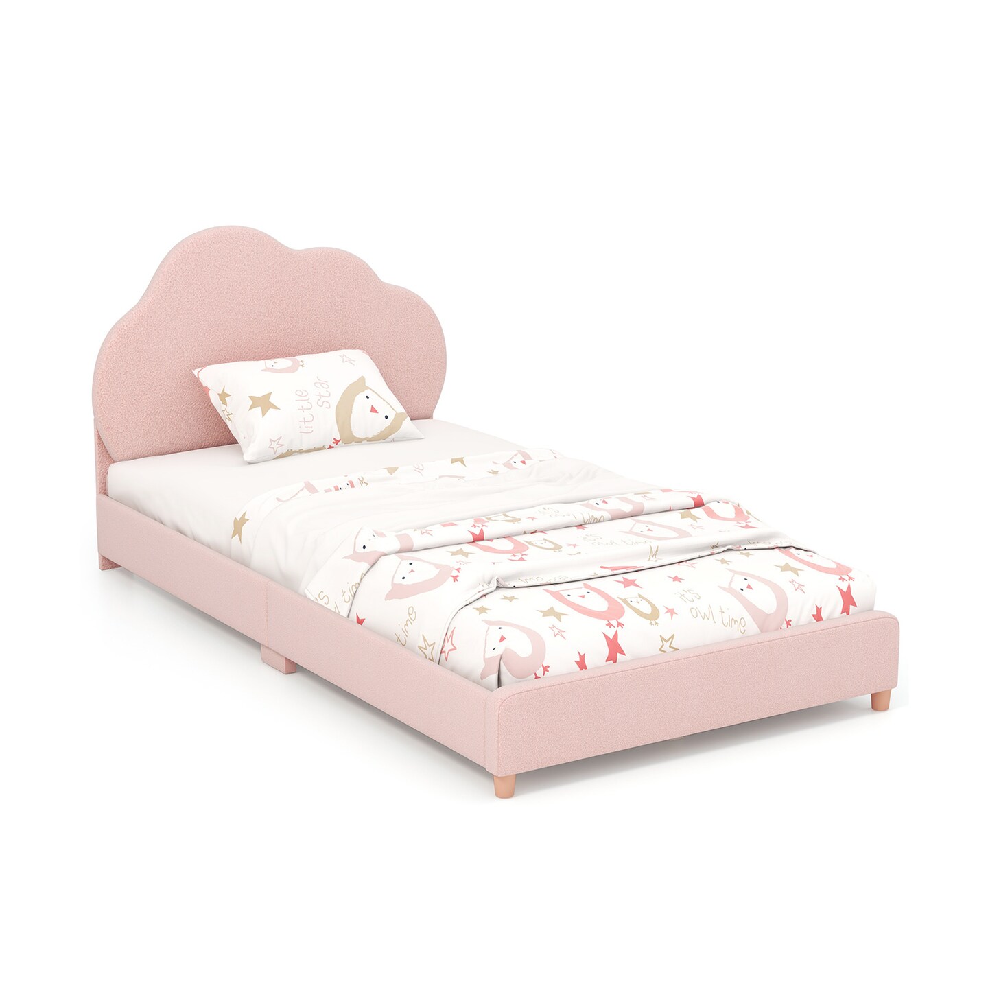 Velvet Kids Twin Bed with Adjustable Headboard Sturdy Wooden Frame and Soft Upholstery