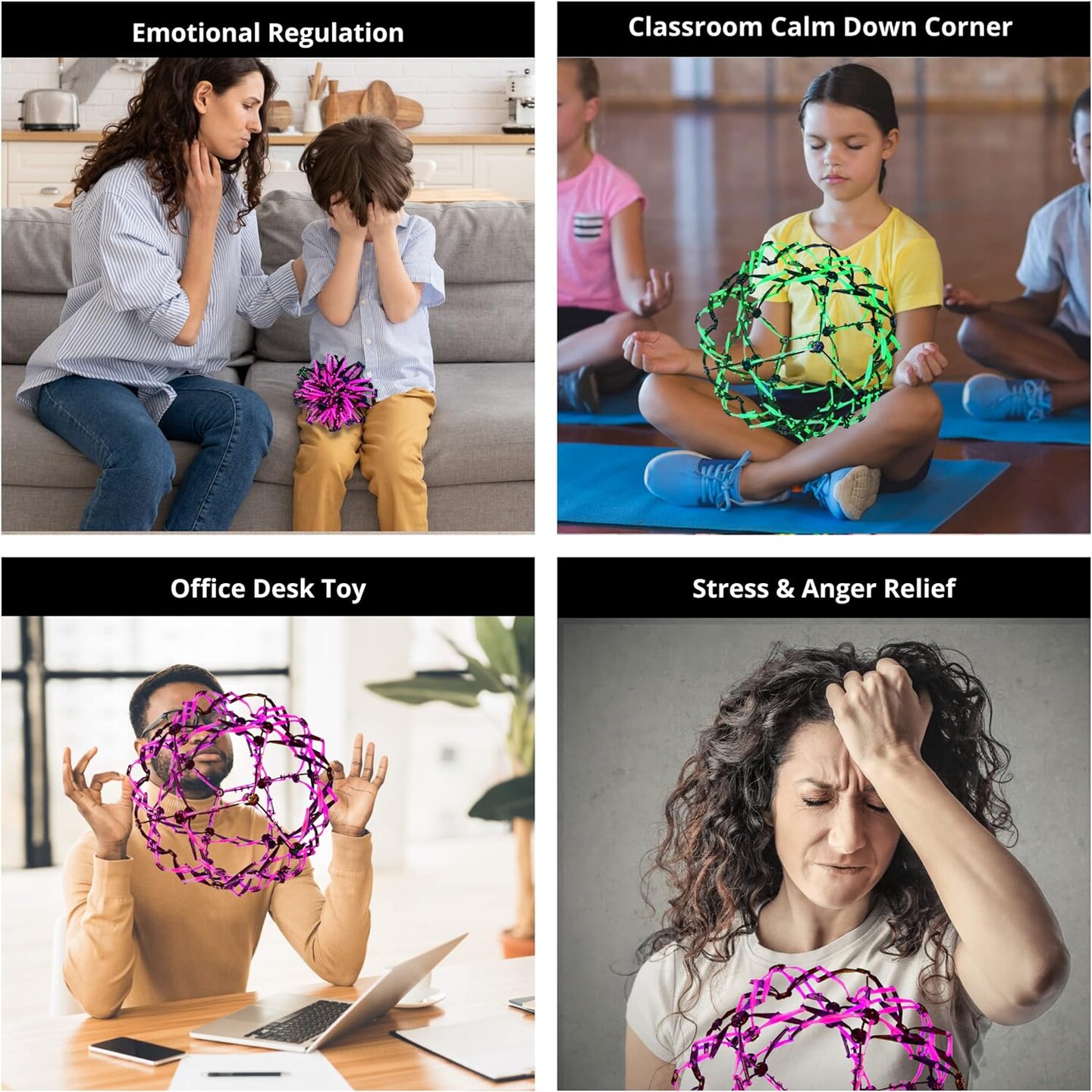 4E&#x27;s Novelty 3 Pack Expandable Ball - Stress Balls for Adults &#x26; Kids, Calm Down Corner Supplies &#x26; ADHD