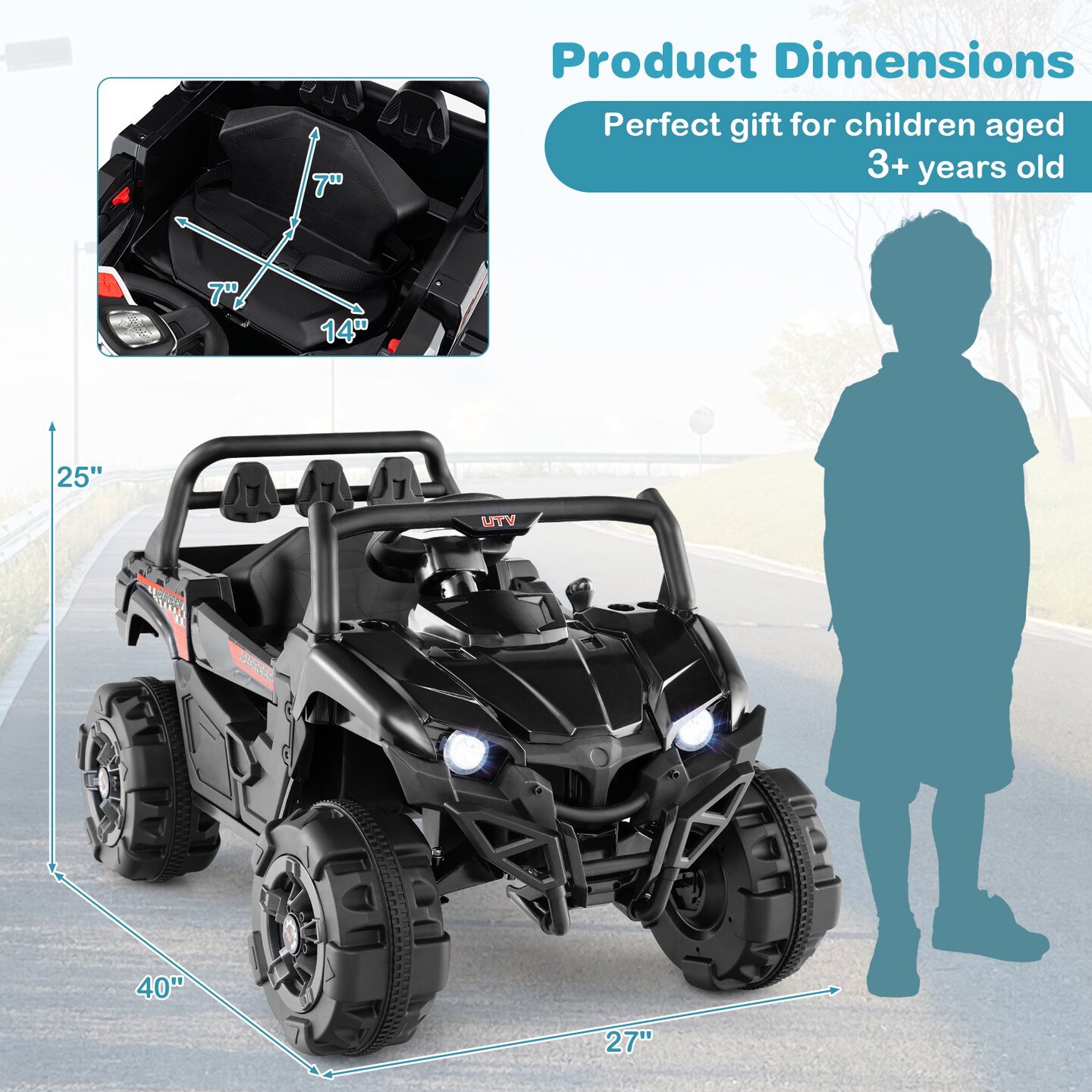 12V Battery-Powered Electric Vehicle with Remote Control & 3 Speed Modes