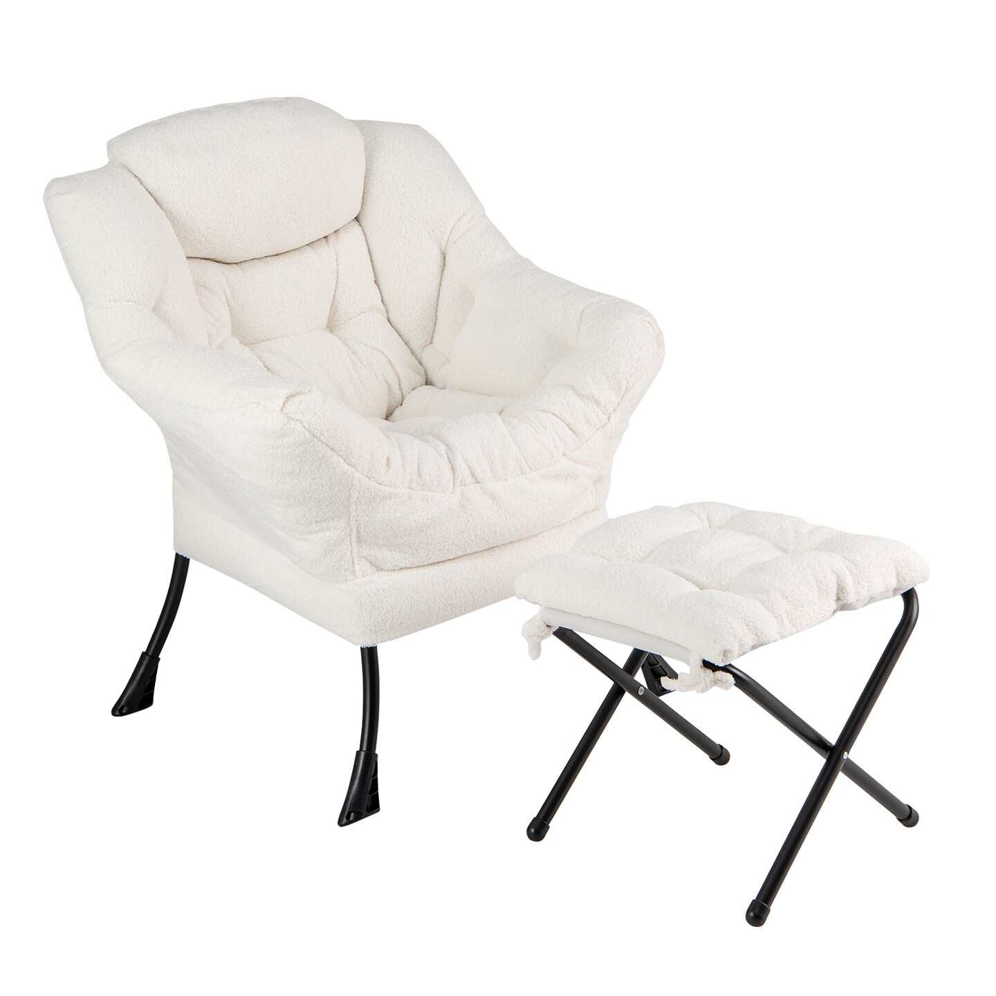 Fabric Modern Accent Chair with Folding Footrest and Removable Head Pillow for Living Room