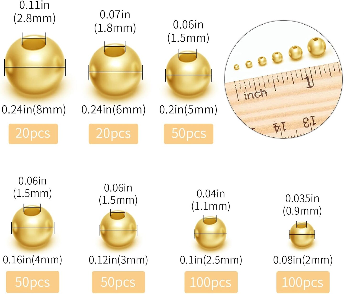 18K Gold Genuine 925 Sterling Silver Beads for Jewelry Making 100Pcs 2.5MM Smooth Round Beads Ball Spacer Beads for Bracelet Necklace Jewelry DIY Crafts