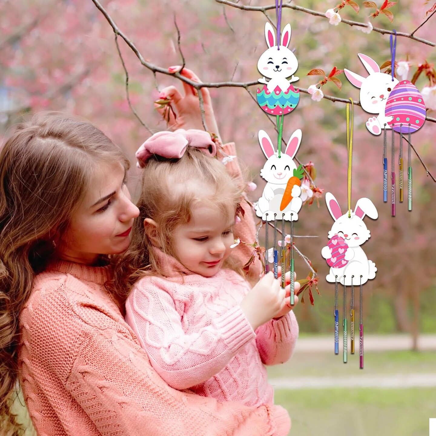 24 Pack Bunny Wind Chime Kit for Kids Make You Own Easter Rabbit Wind Chimes DIY