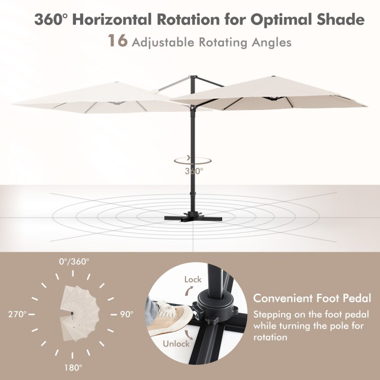 Aluminum 9.5 Feet Square Patio Cantilever Umbrella with 360&#xB0; Rotation &#x26; Tilt Adjustment