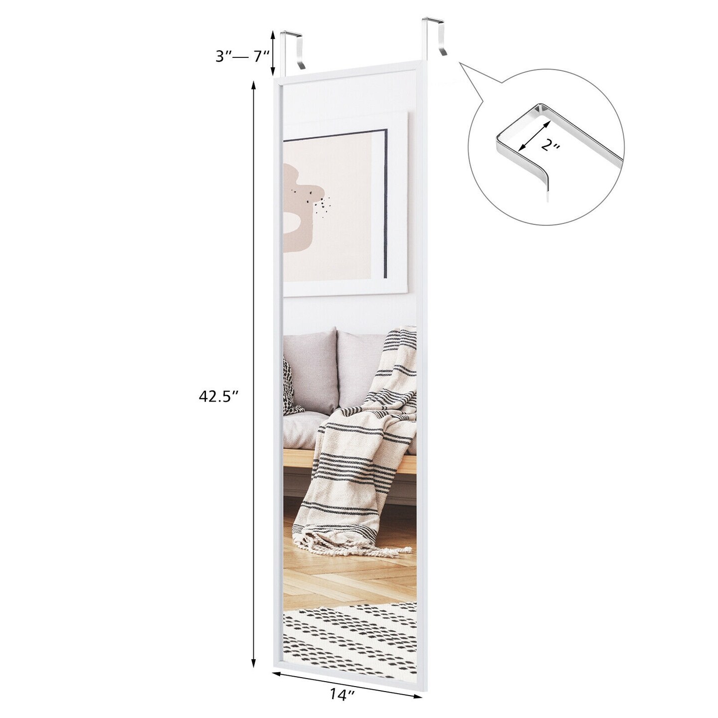 Full Length Metal Door Mirror with Adjustable Hook