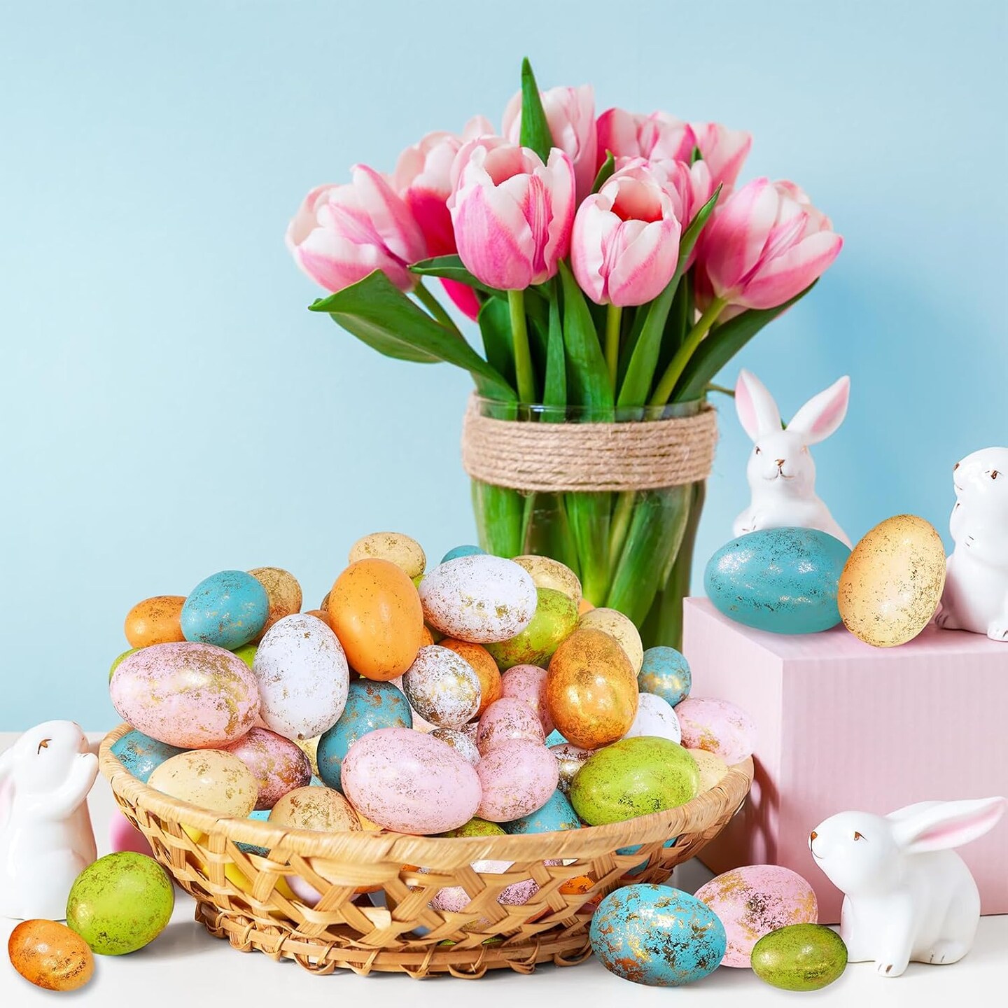 48 Pcs 6 Colors Foam Easter Eggs Assorted Pastel Gold Leaf Easter Eggs Decorative Easter Eggs Gold Speckled Easter Eggs for Easter Craft Basket Bowl Fillers Table Centerpieces Spring Party