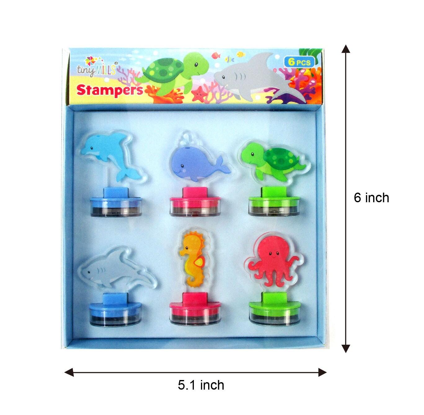 Sea Life Acrylic Self-Inking Stamper in Display Box, 6 Pcs