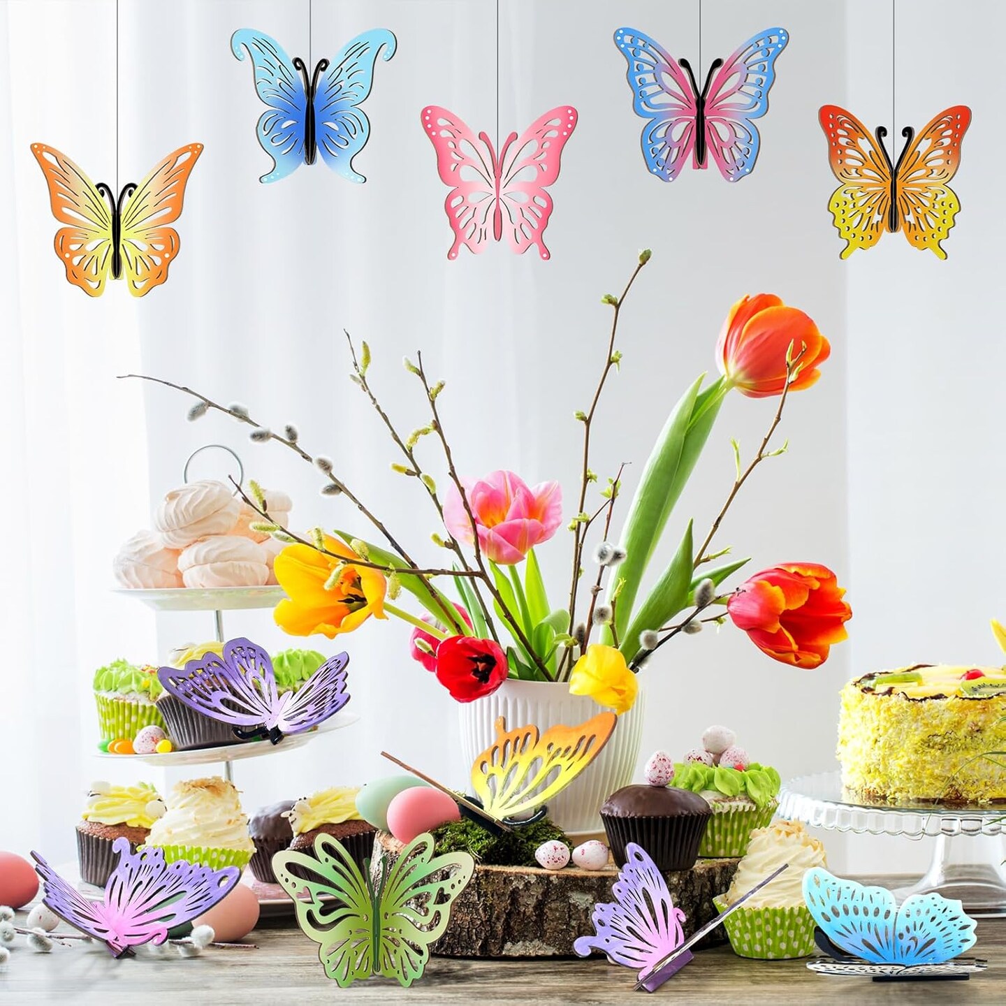 20 Pcs DIY 3D Spring Butterfly Wood Crafts Unfinished Wooden Butterfly Slices Cutouts Wood Crafts Butterflies Cutouts for Painting for Spring Party Home Decoration