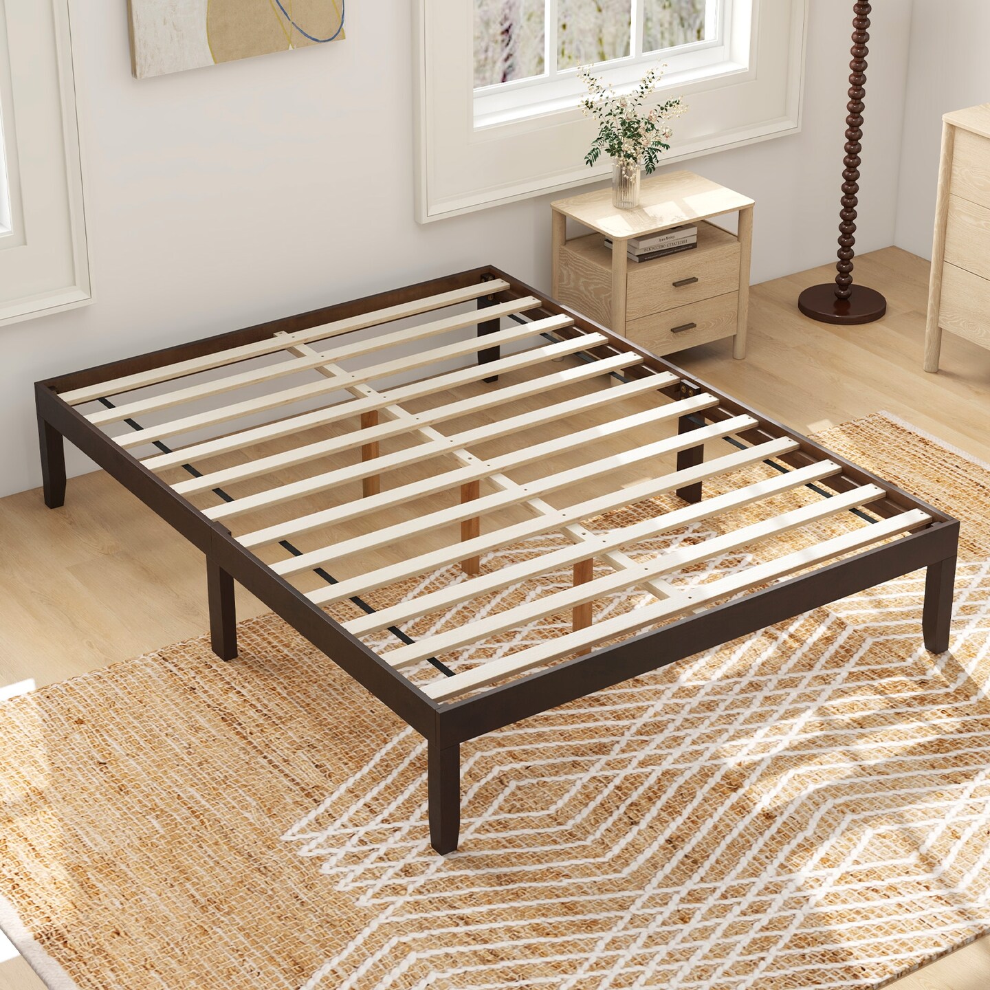 Full Size Bed Frame with Wooden Slats Support and Rubber Wood Legs Perfect for Dorm Room
