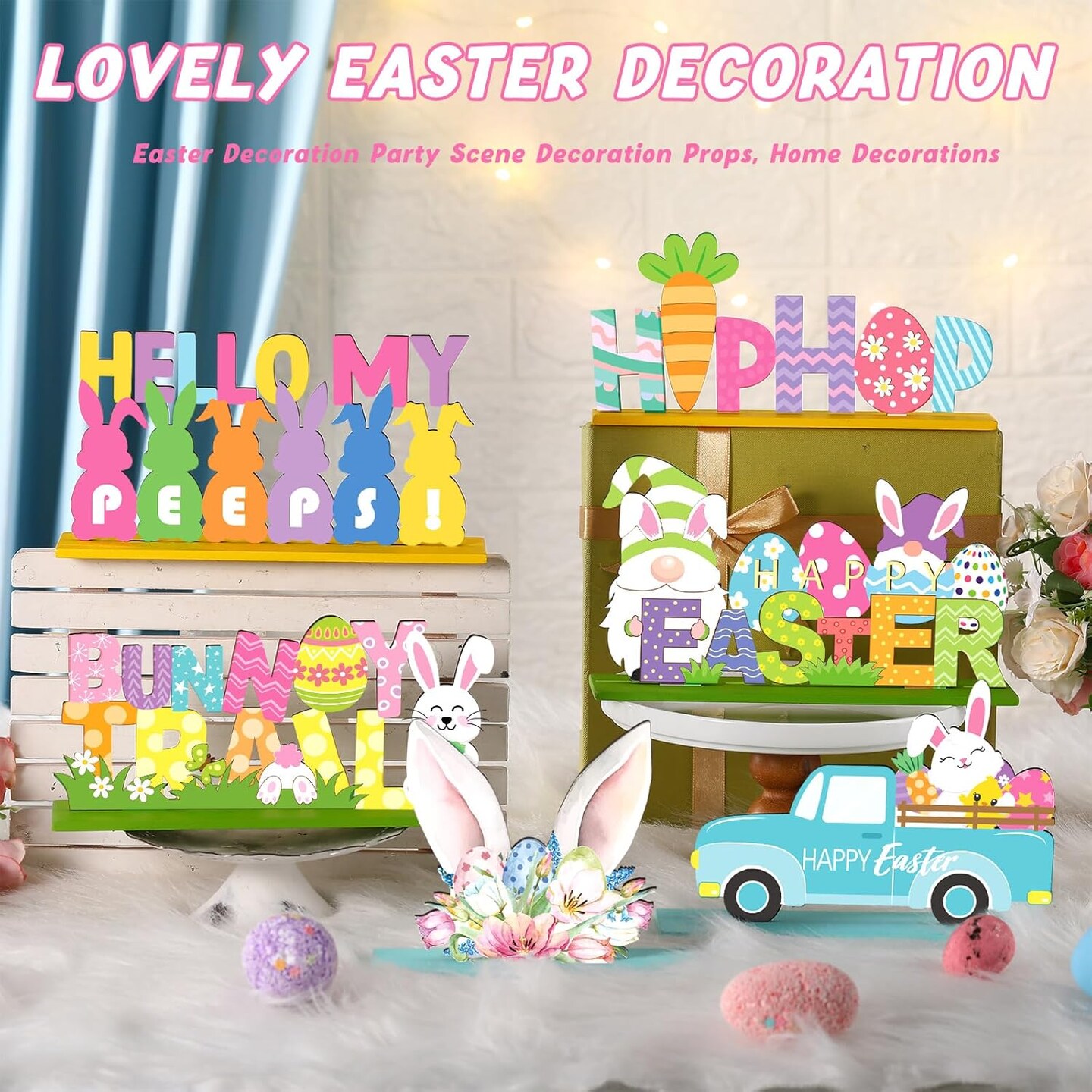6 Pcs Easter Bunny Tabletop Decorations Easter Table Decor Easter Tiered Tray