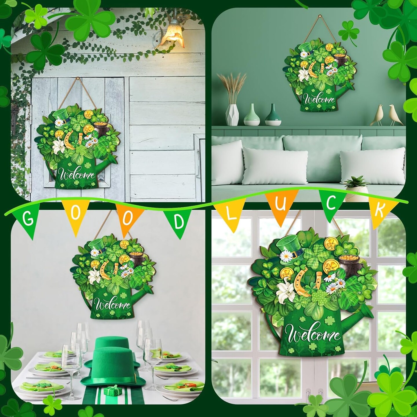 St. Patrick&#x27;s Day Welcome Door Sign Lucky Hanging Decor St. Patrick&#x27;s Day Wooden Sign Irish Decorations Lucky Shamrock Door Hanger
