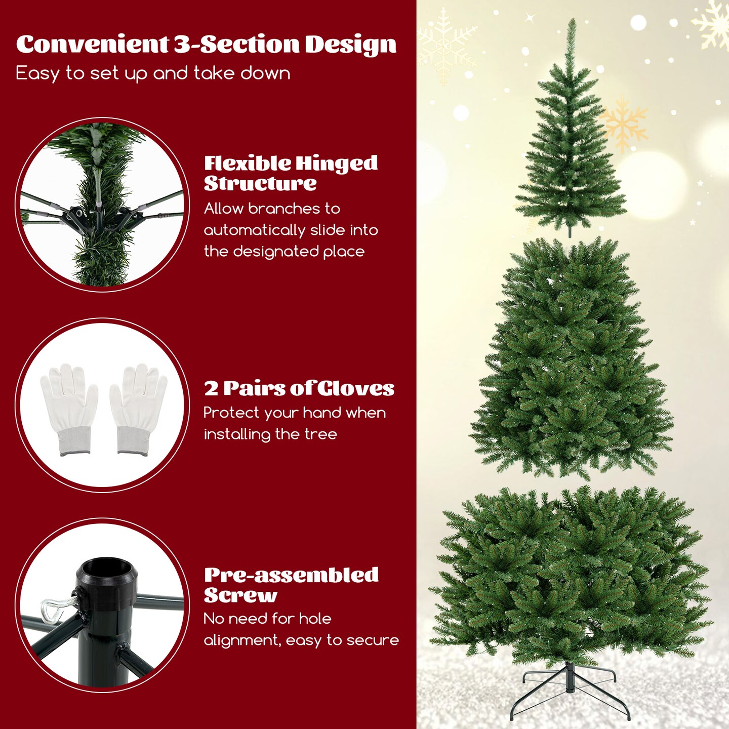 8 FT Corner Artificial Christmas Tree with 1137 Branch Tips and 360 Warm White LED Lights