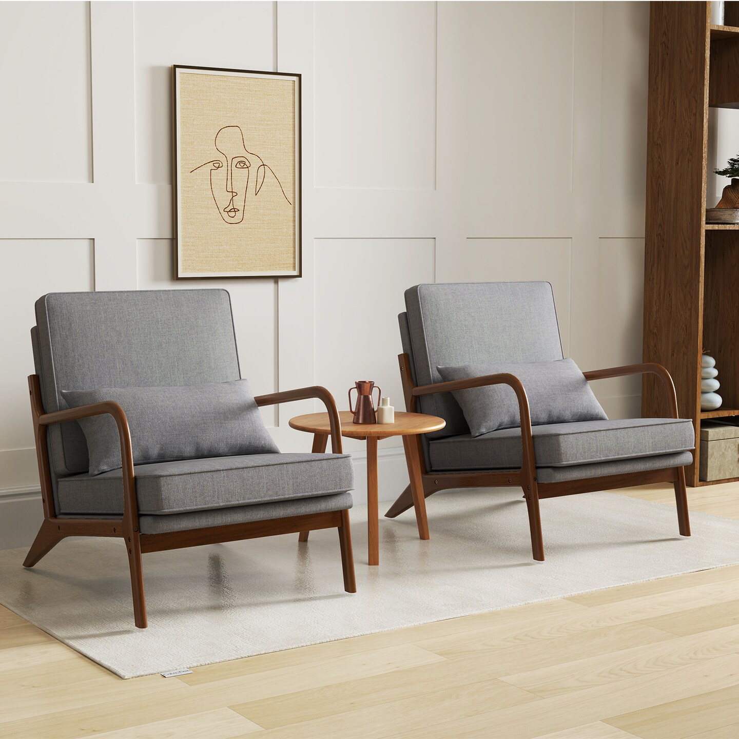 Modern Accent Chair with Rubber Wood Armrests, Removable Back, Comfortable Seating