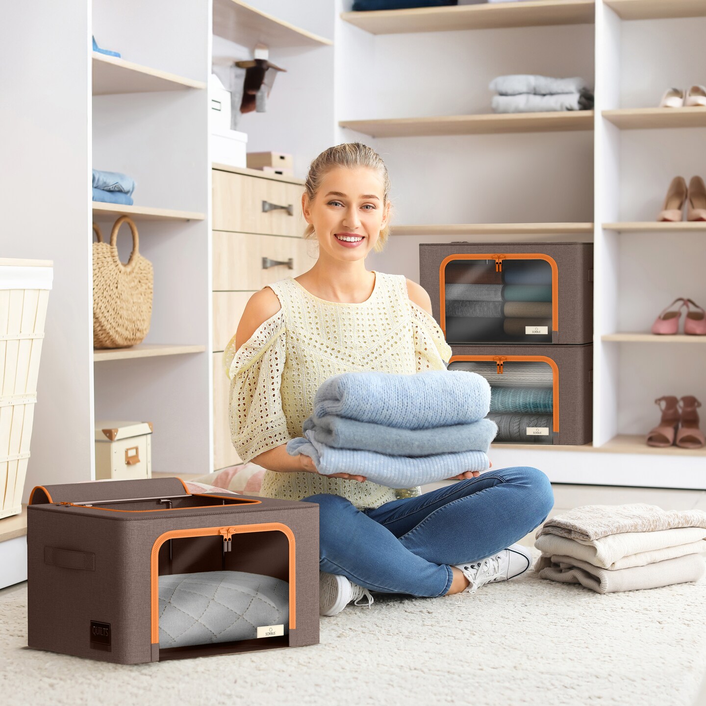 Sorbus Large Storage Bins with Metal Frame with Large Clear Window & Carry Handles, Set of 6