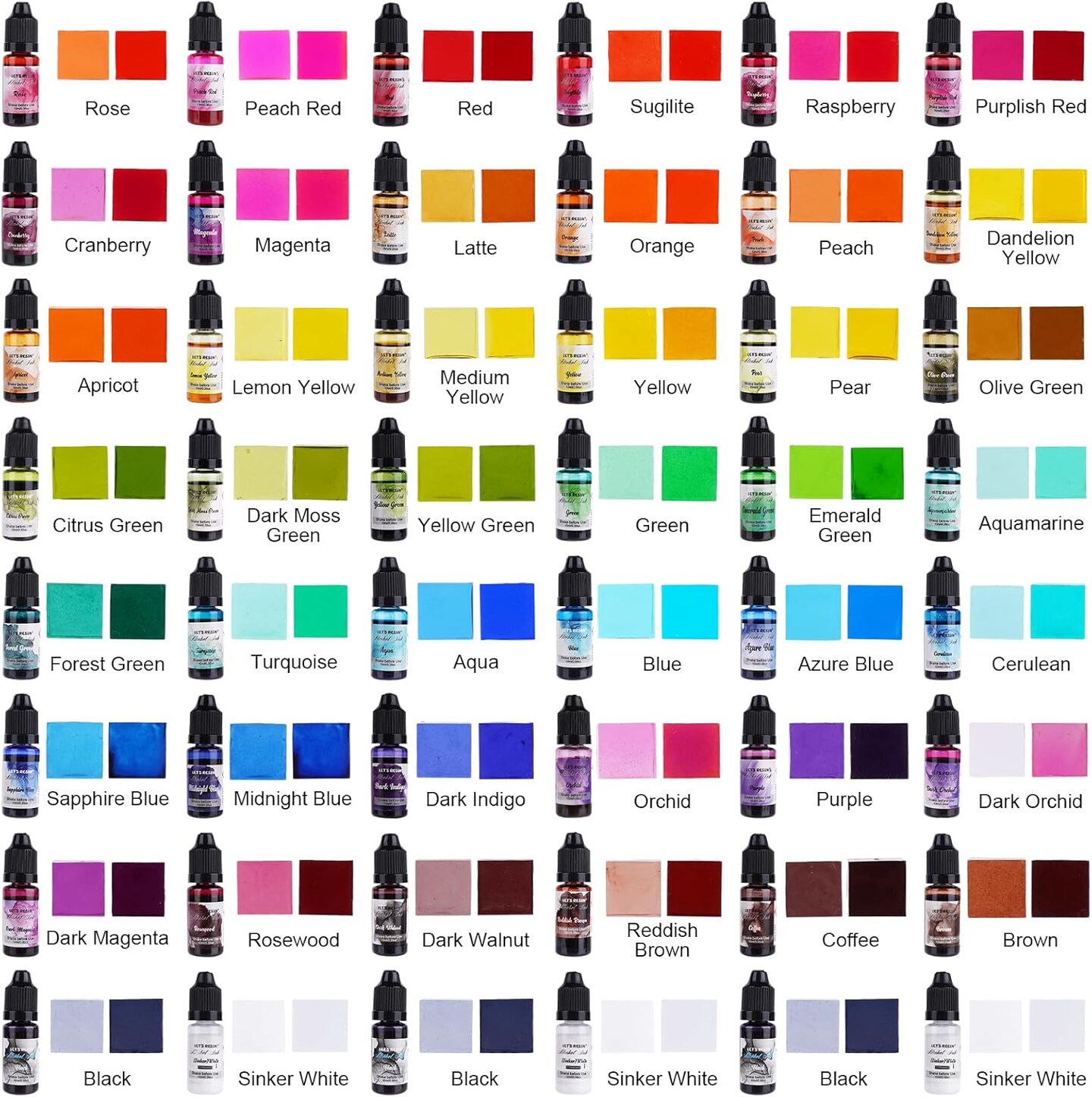 LET&#x27;S RESIN 48pcs Concentrated Alcohol Ink Set, Vibrant Colors Alcohol-Based Resin Ink for Epoxy Resin, Alcohol Paint Dye for Resin Art, Tumblers, Epoxy Resin (Each 0.35oz)