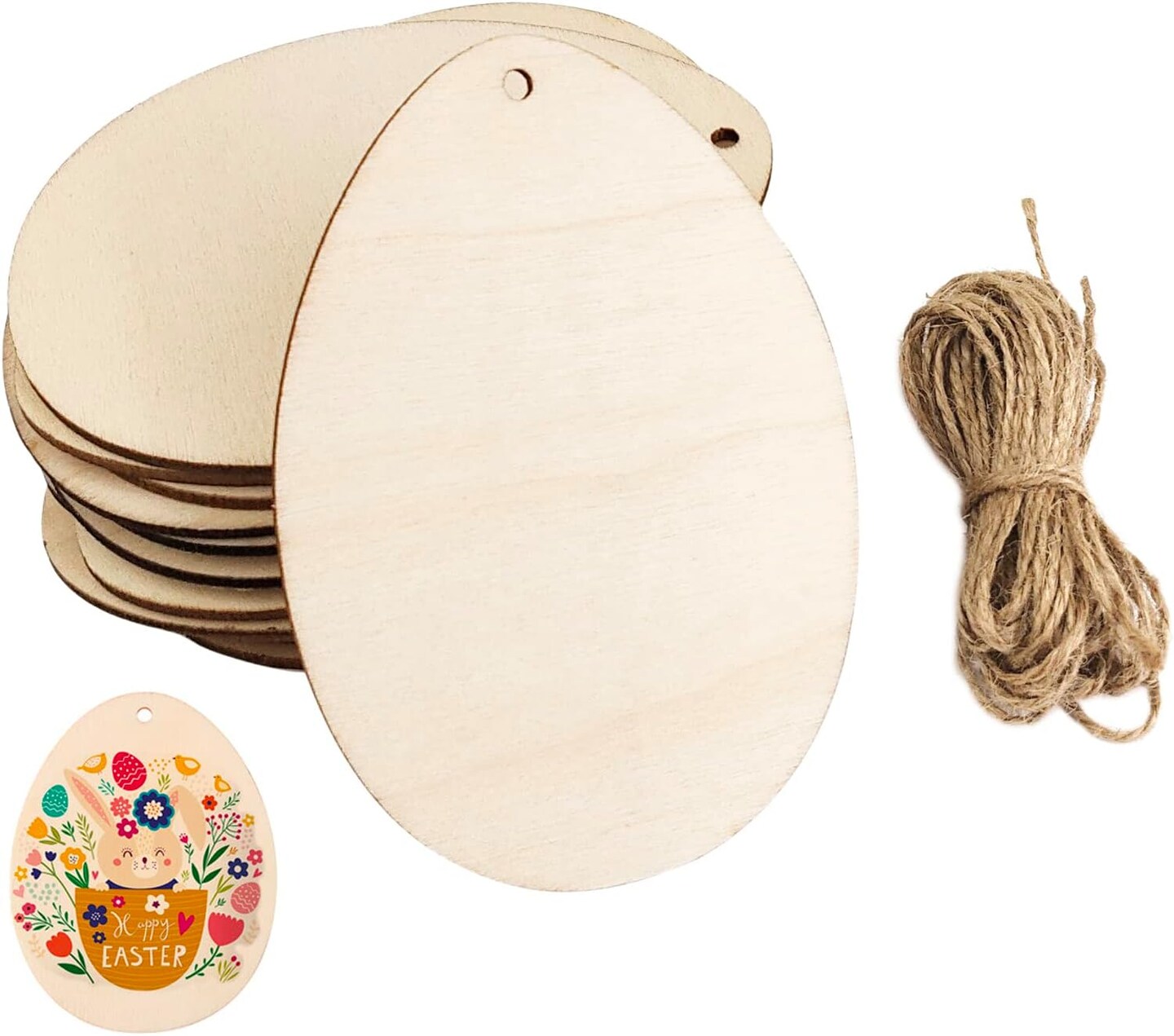 32 Pack Wood Easter Egg Cutouts Unfinished Wooden Easter Egg Hanging Ornaments DIY Easter Egg Craft Gift Tags for Thanksgiving Christmas Home Party Decoration Craft Project