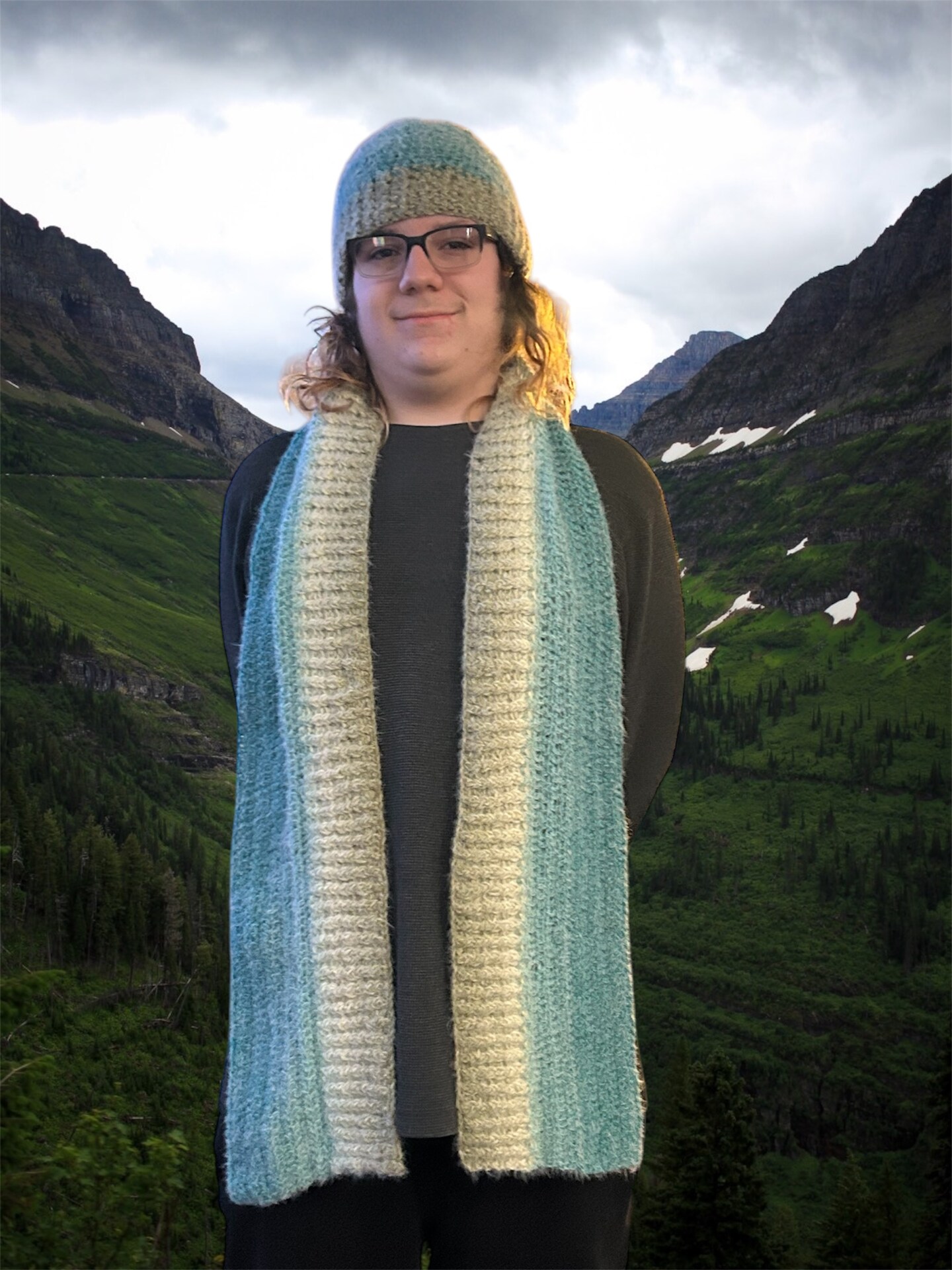 Ombre blue scarf and hat set.  Warm, Cozy, Unique Knit Beanie Autumn Winter Hats Scarf Set for Women,Gradient  main image 4