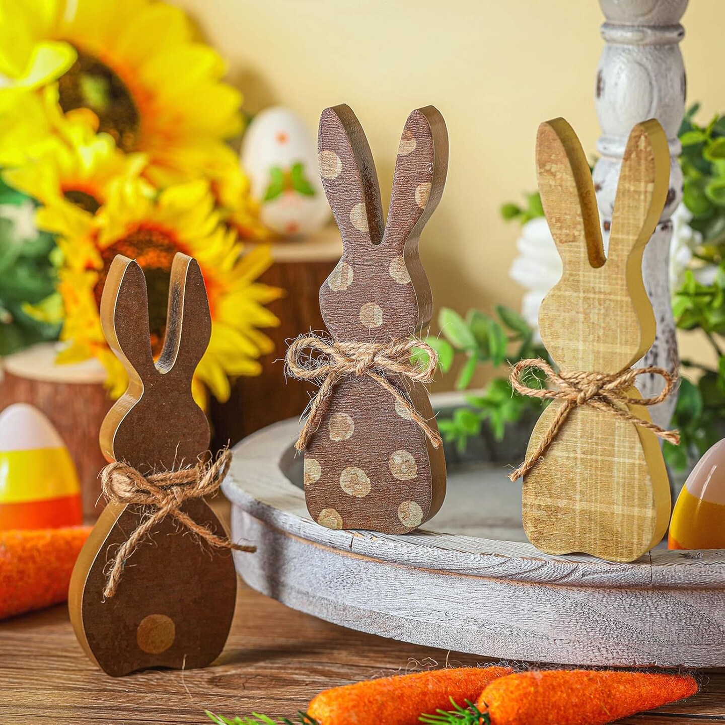 3 Pieces Easter Decorations for the Home Wooden Bunny Decor Sign
