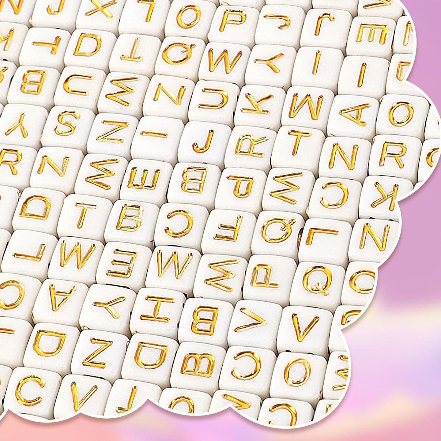 1400pcs Square Acrylic Gold Alphabet Beads A-Z Cube Letters Beads for Bracelets Necklaces Phone Lanyard Making with 1 Roll Crystal String Cord for Jewelry Making(6 m