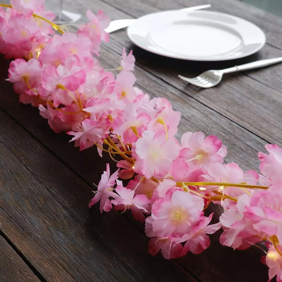 6 ft LED Pink Artificial Cherry Blossom Garland Fairy Lights Wedding Decorations