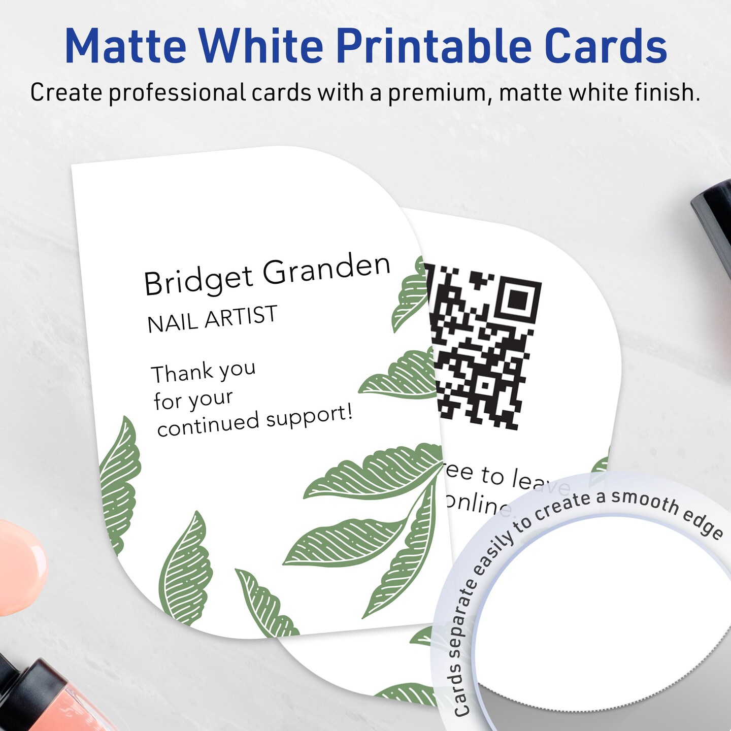 Avery Printable Leaf Flat Cards, 3-1/2" x 5", Matte White Cardstock, Print-to-The-Edge, Laser/Inkjet Printable, 40 Total, Great for Product Branding, Marketing, and More