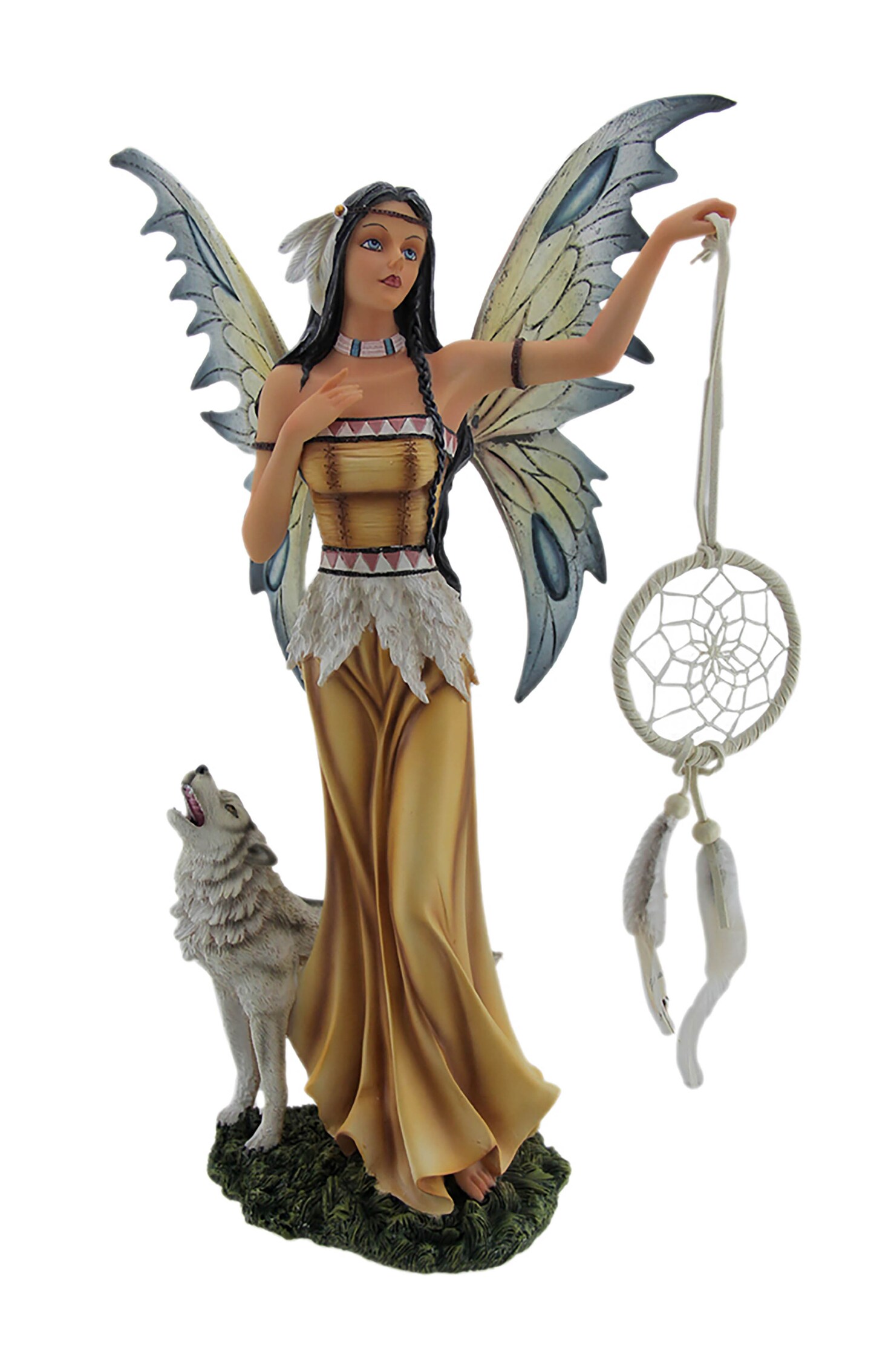 Una and Tala The Native American Dream Fairy and White Wolf Statue