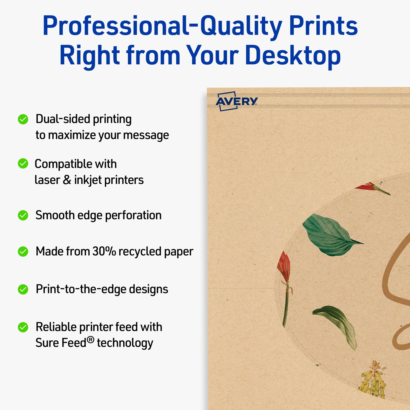 Avery Printable Oval Flat Cards, Sure Feed Technology, 4" x 6", Matte Kraft Brown Cardstock, Print-to-The-Edge, Laser/Inkjet Printable, 20 Total, Great for Product Branding, Marketing, and More