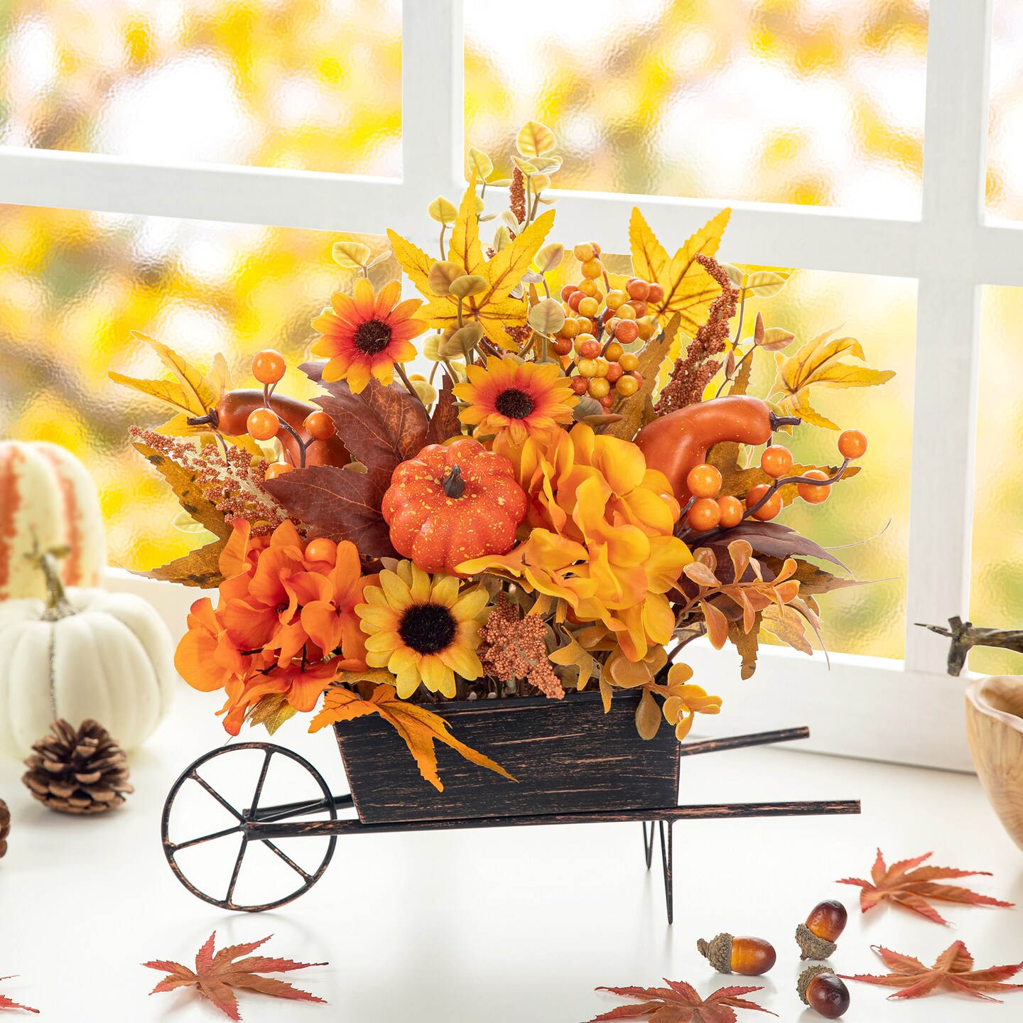 Set of 2 14&#x22;L Fall Floral Cart Centerpiece
