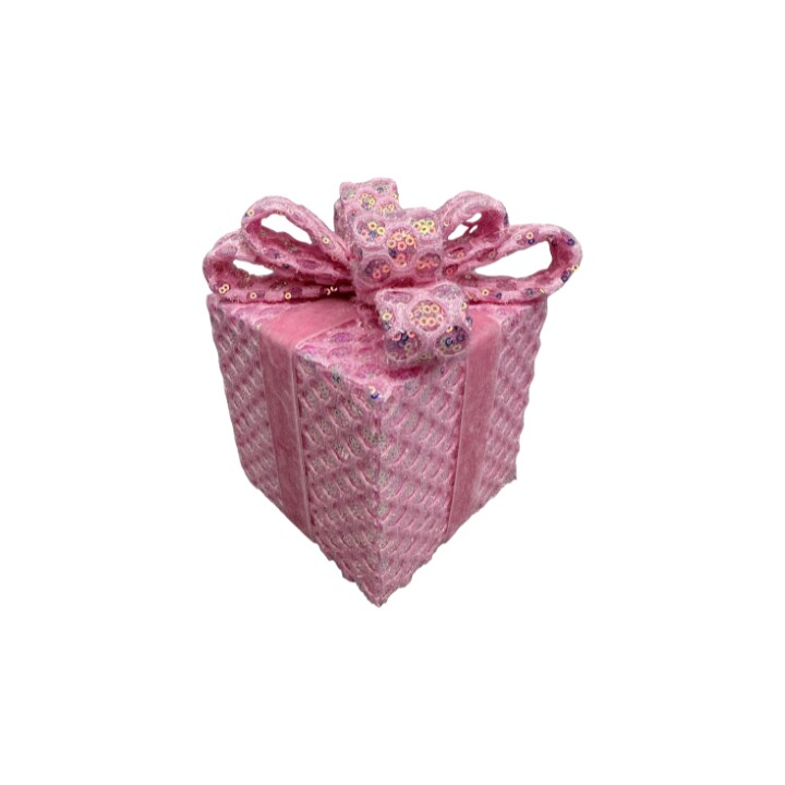 Pink Sequin Gift Box Decor with Velvet Bow | Christmas &#x26; Party Display-86355PK
