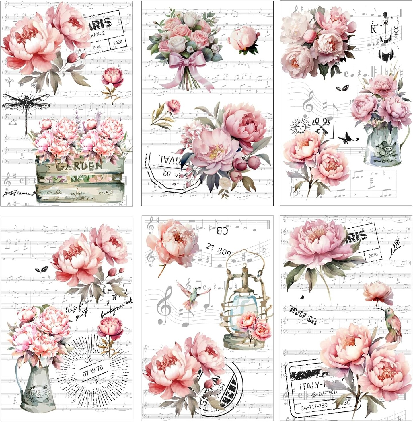6 Sheets Vintage Floral Rub on Transfer Stickers (Vintage Floral Music)