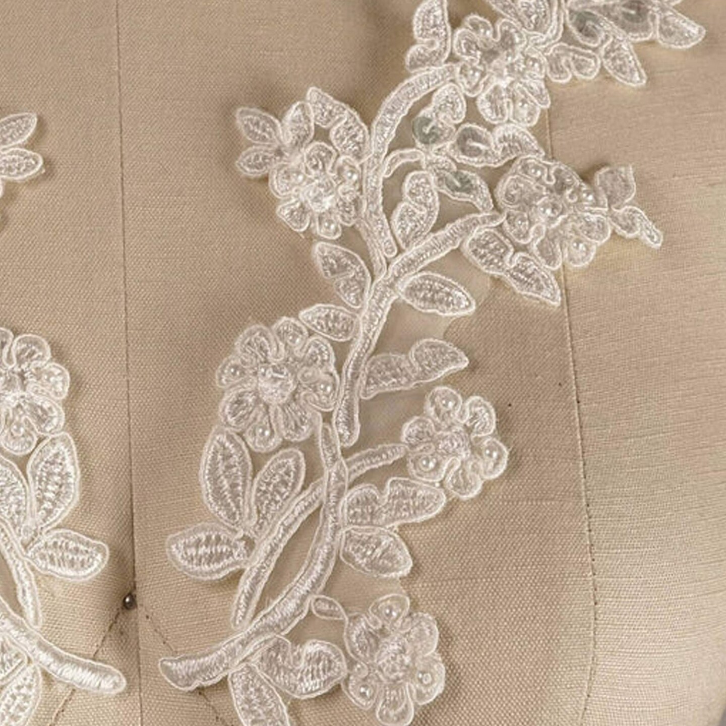 1 Pair Ivory Bridal Applique Beaded Lace with Sequins for Gown, Veil, Costume