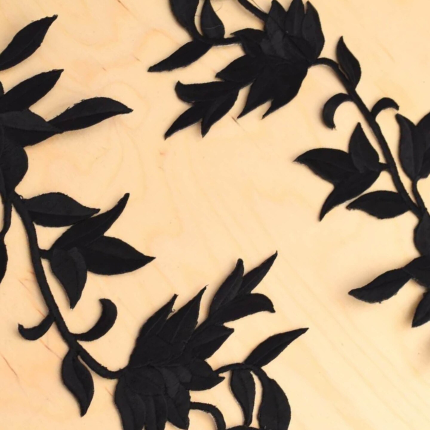 Black Lilly Flower Patches Set of 2 Iron On Embroidered Floral Appliques 12 x 4 Inch