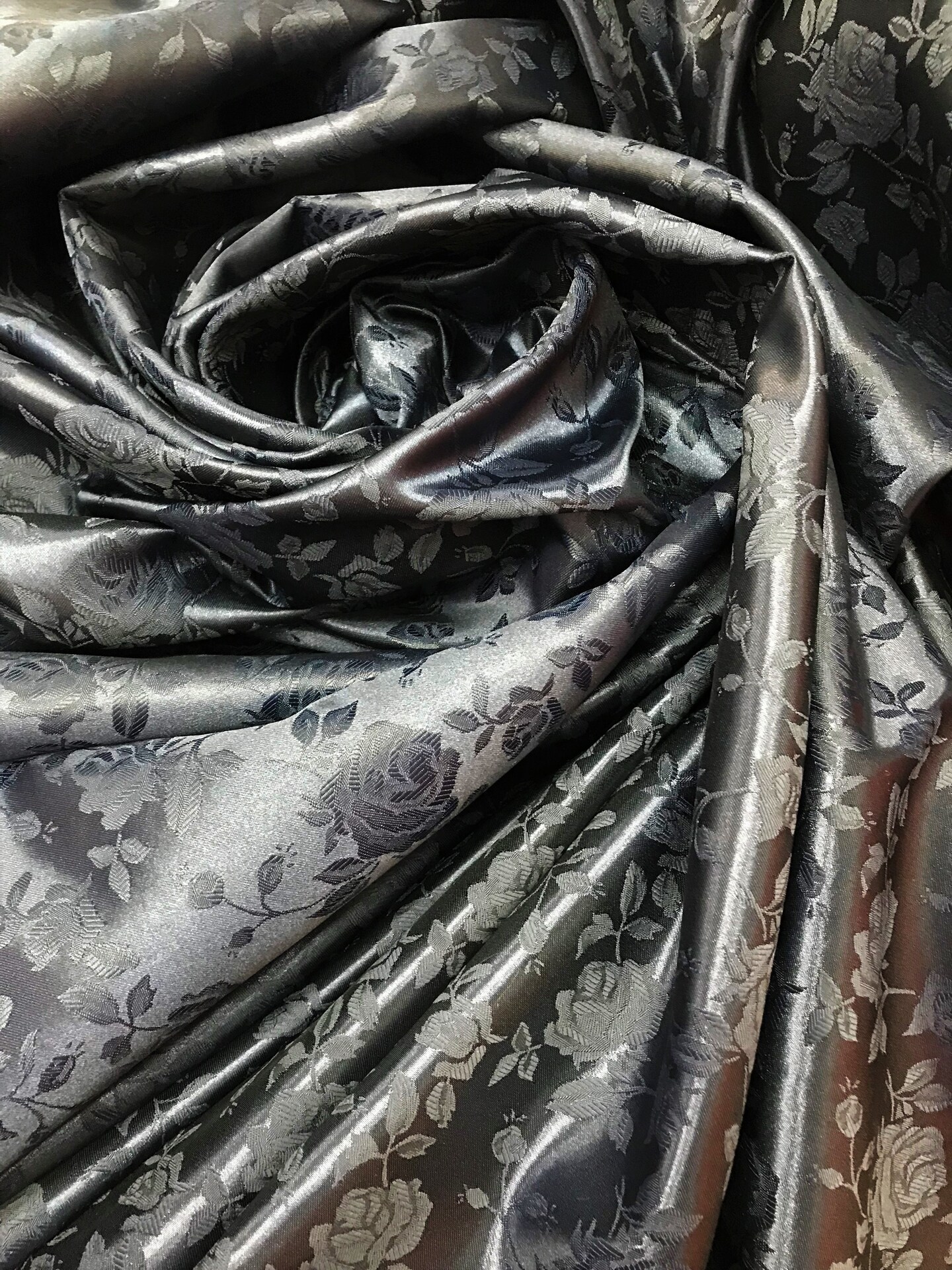 1 Yard Black Reversible Jacquard Satin Fabric for Tablecloth Drapes Apparel Crafting 58/60 Inches Width