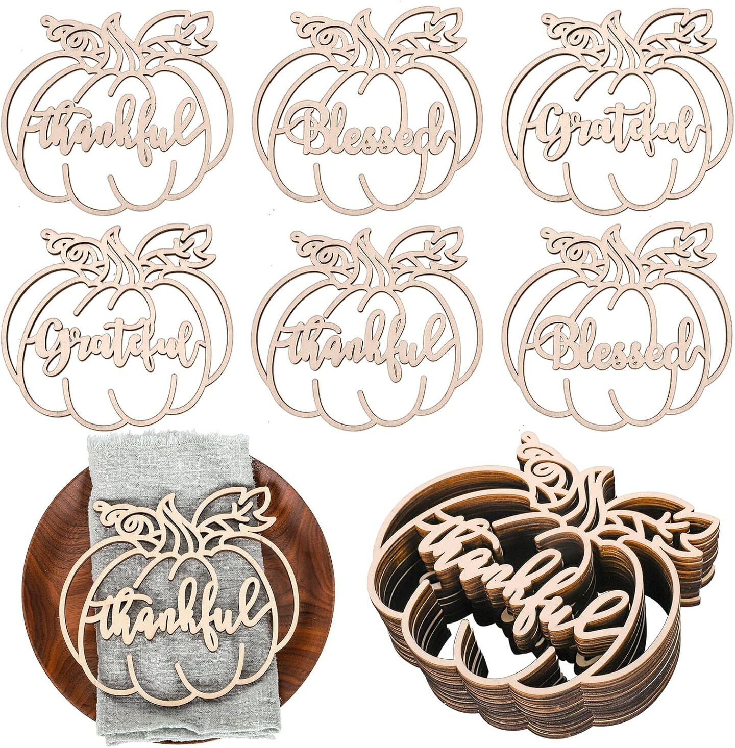 24Pcs Thanksgiving Cutout Wood Sign Wooden Plate Decor
