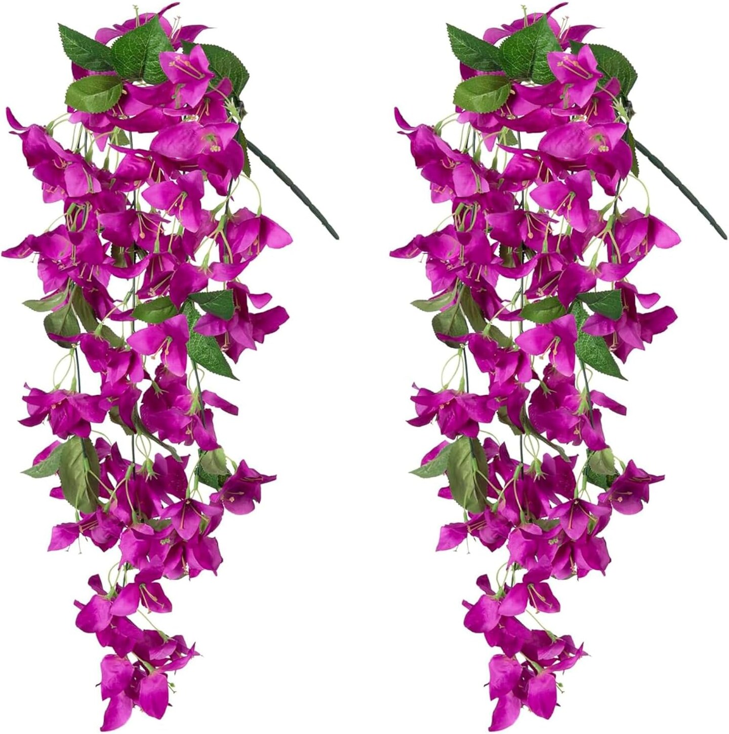 2PCS Bougainvillea Artificial Hanging Flowers (Fuchsia) 10"D x 6"W x 3"H