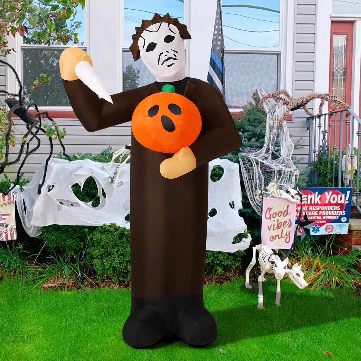GOOSH Halloween Inflatable 6FT Scary Pumpkin Killer with Built-in LEDs