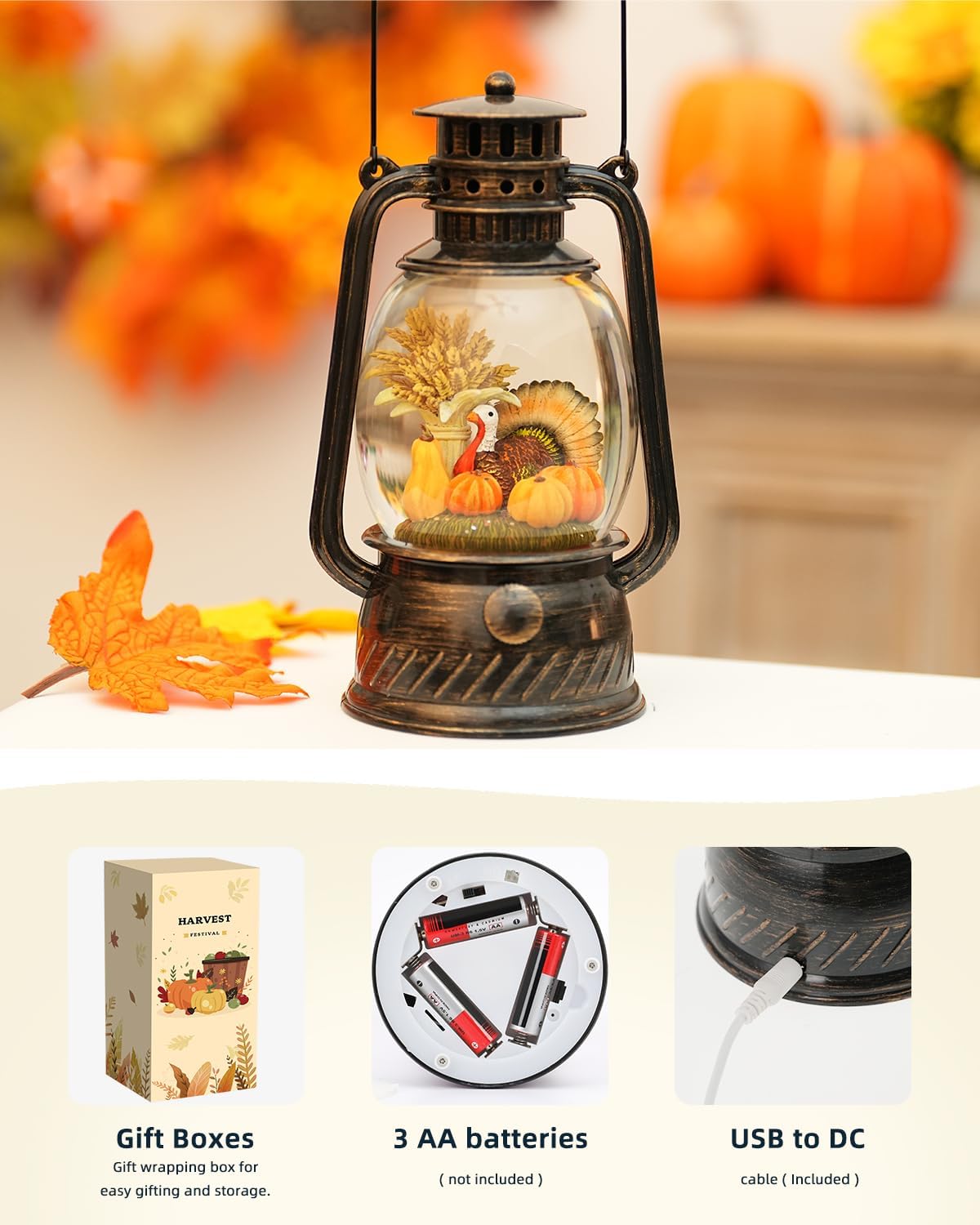 Thanksgiving Decoration Snow Globes Fall Gifts with Time Fall Snow