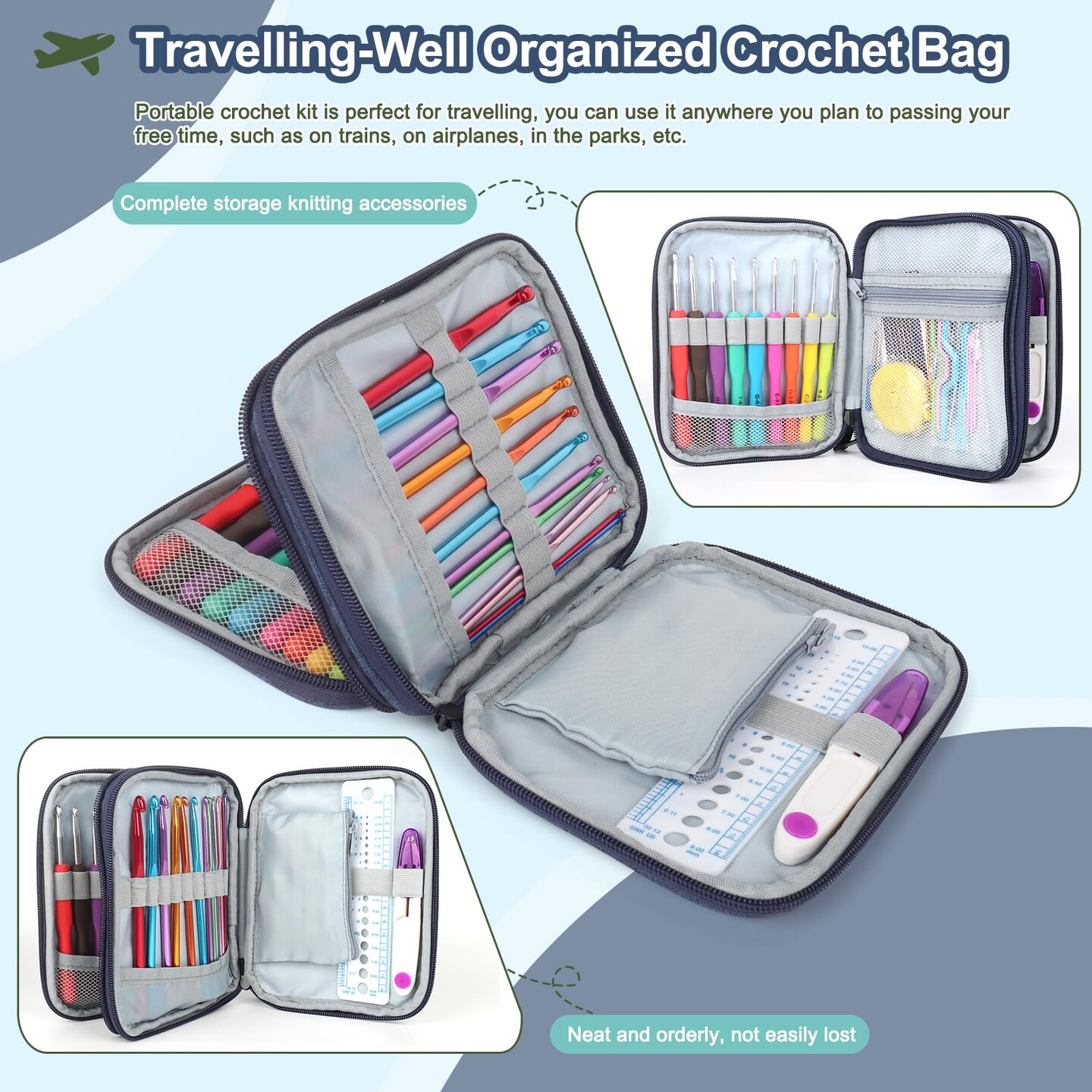 99-Piece Crochet Hooks Set, Crochet Hook Kit with Storage Case, Ergonomic Knitting Needles Weave Yarn Kits DIY Hand Knitting Craft Art Tools for Knitting Hat, Bag, Socks, Scarf and Sweaters