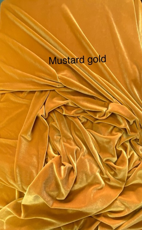 1 Yard Mustard Gold Stretch Velvet Fabric with Soft Draping and Rich Sheen 58/60 Inch Width