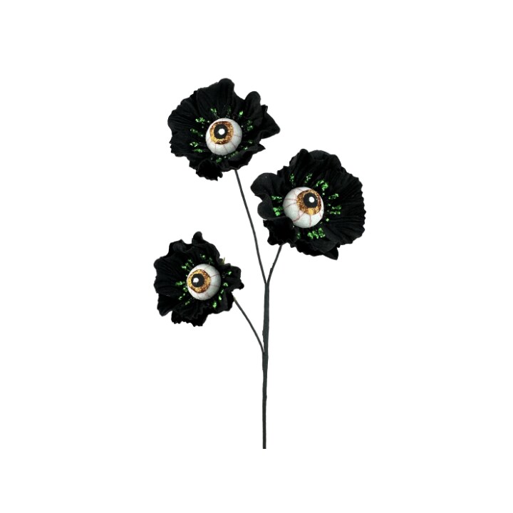 24" Eyeball Flower Spray – Halloween Floral Stem in Black or Purple, Spooky Decor for Wreaths, Arrangements, and Centerpieces