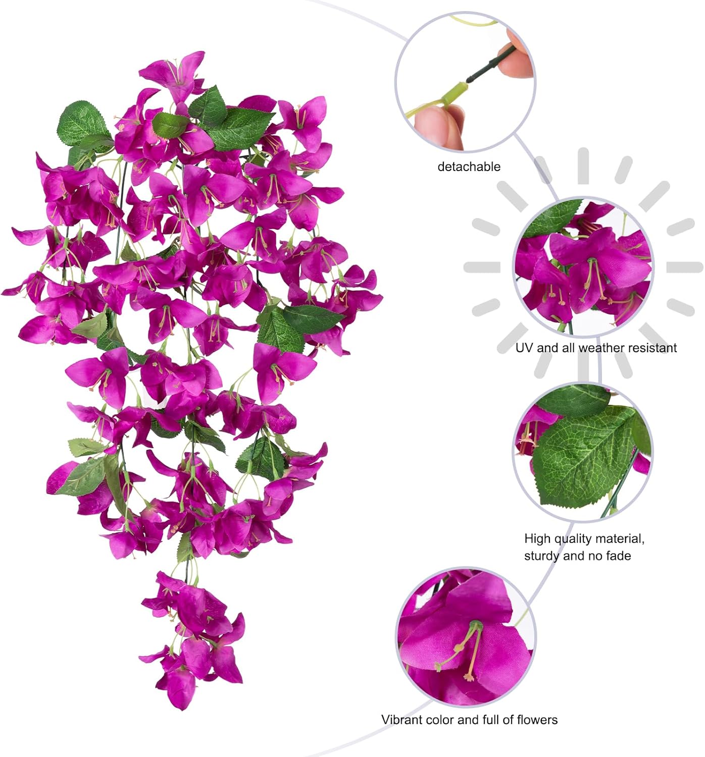 2PCS Bougainvillea Artificial Hanging Flowers (Fuchsia) 10"D x 6"W x 3"H