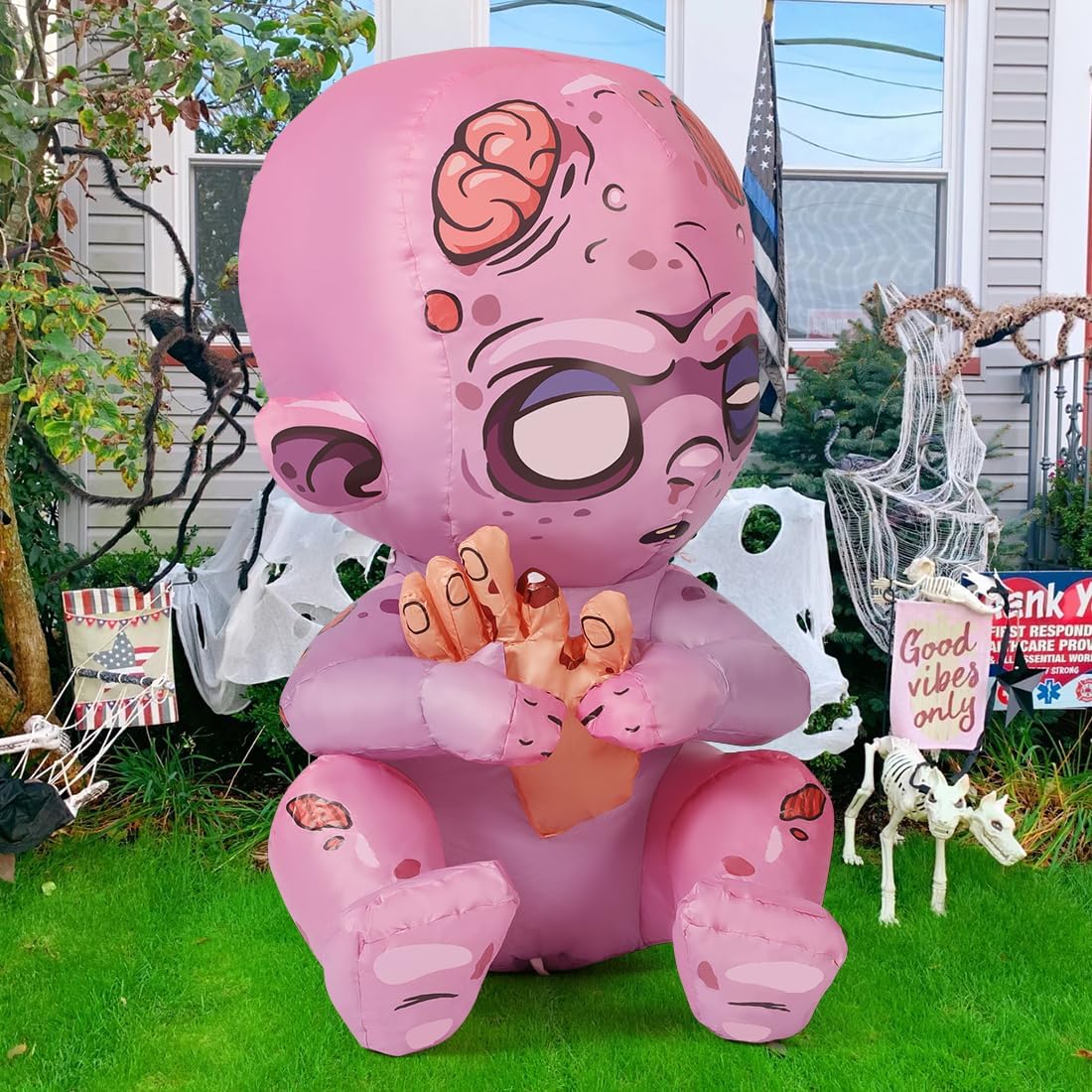GOOSH 3 FT Halloween Inflatables Zombie Baby Outdoor Decorations Blow Up Yard with Built-in LEDs