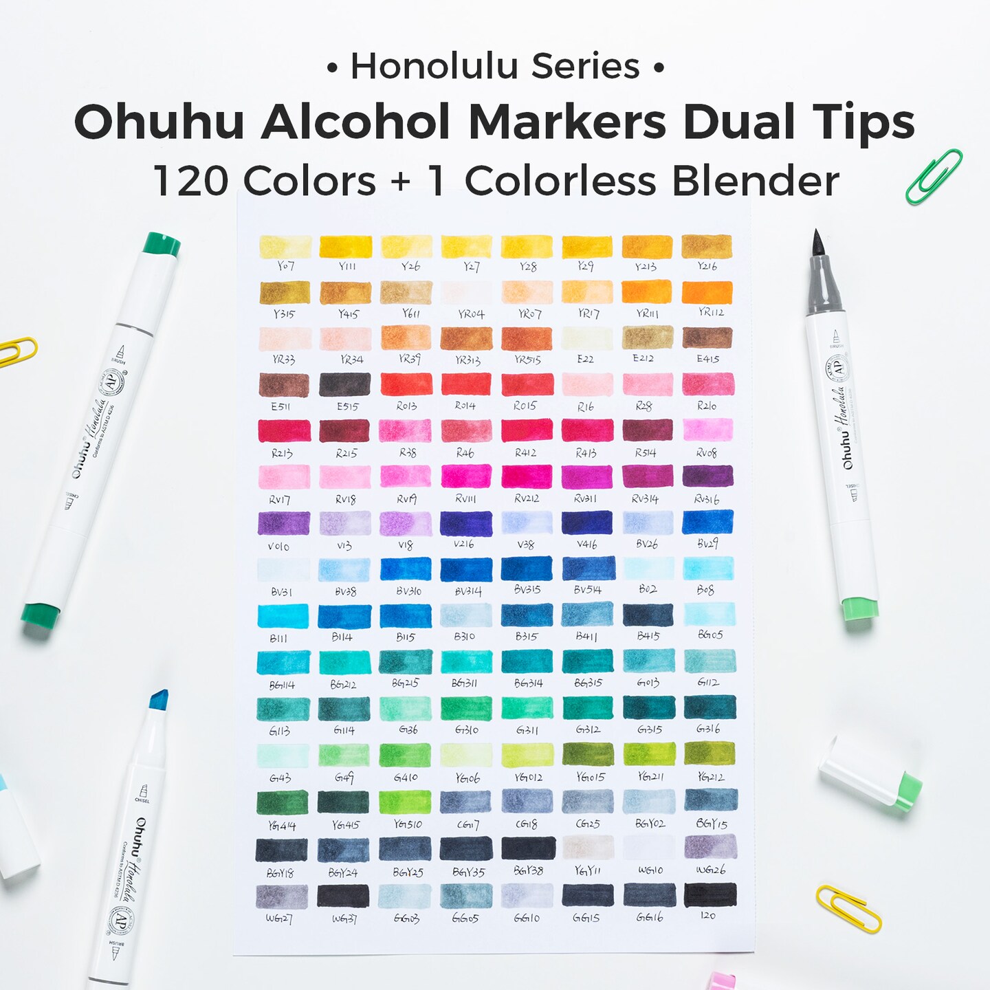 Ohuhu Alcohol Markers Brush Tip -Double Tipped Art Marker Set for Artist Adults Coloring Illustration - 120 Colors- Brush & Chisel/ Brush & Fine Dual Tips- Honolulu/ Honolulu B of Ohuhu Markers- Refillable Alcohol-based Ink