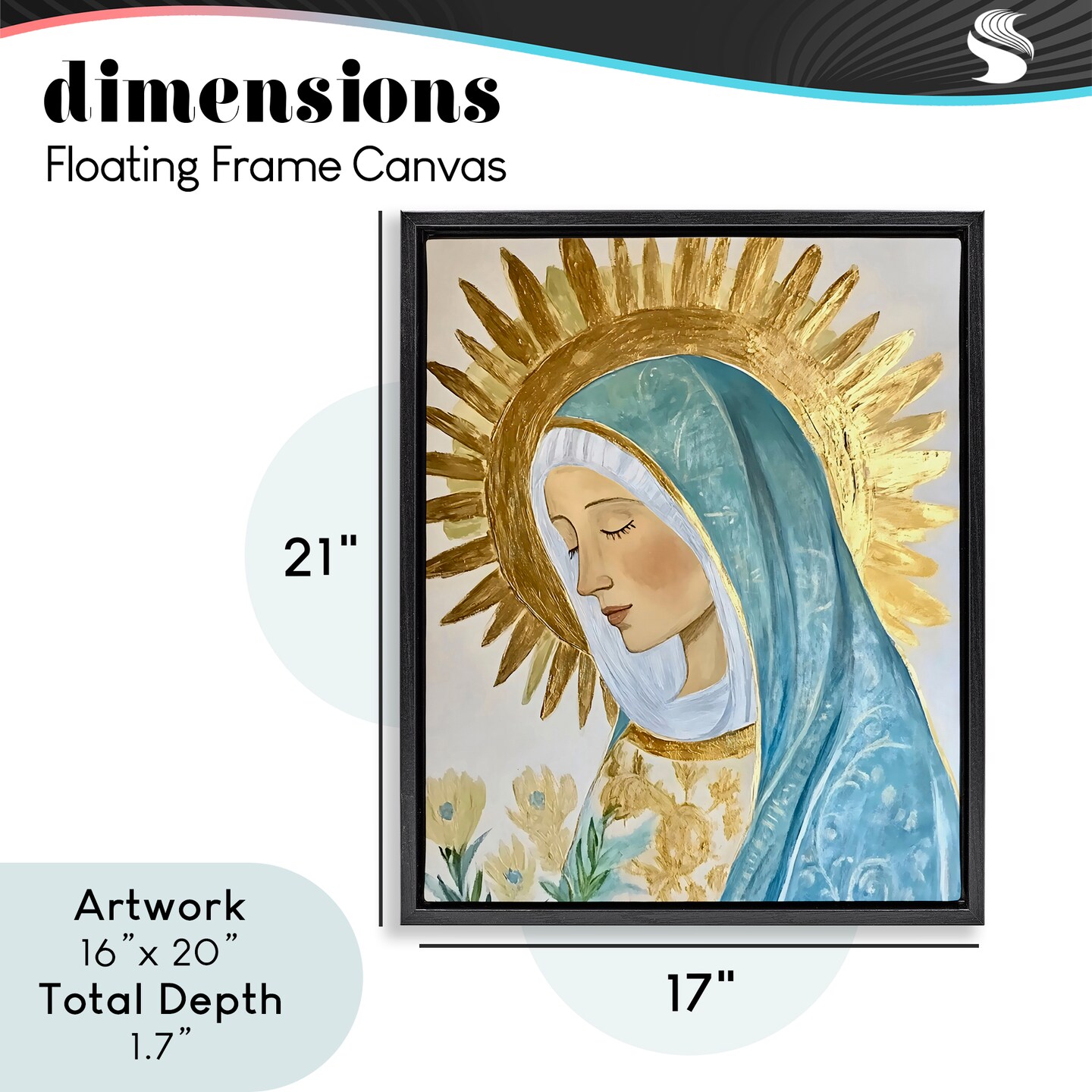 Stupell Industries Holy Mary In Gold Floating Frame, design by Franklyn Gregory
