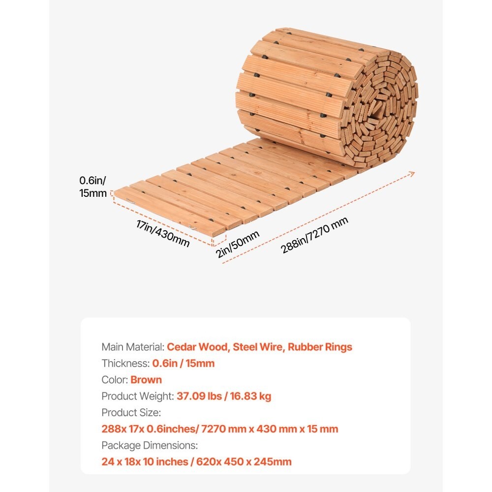 Wooden Roll Out Garden Pathway, Non-Slip Cedar Walkway for Backyard and Outdoor Areas