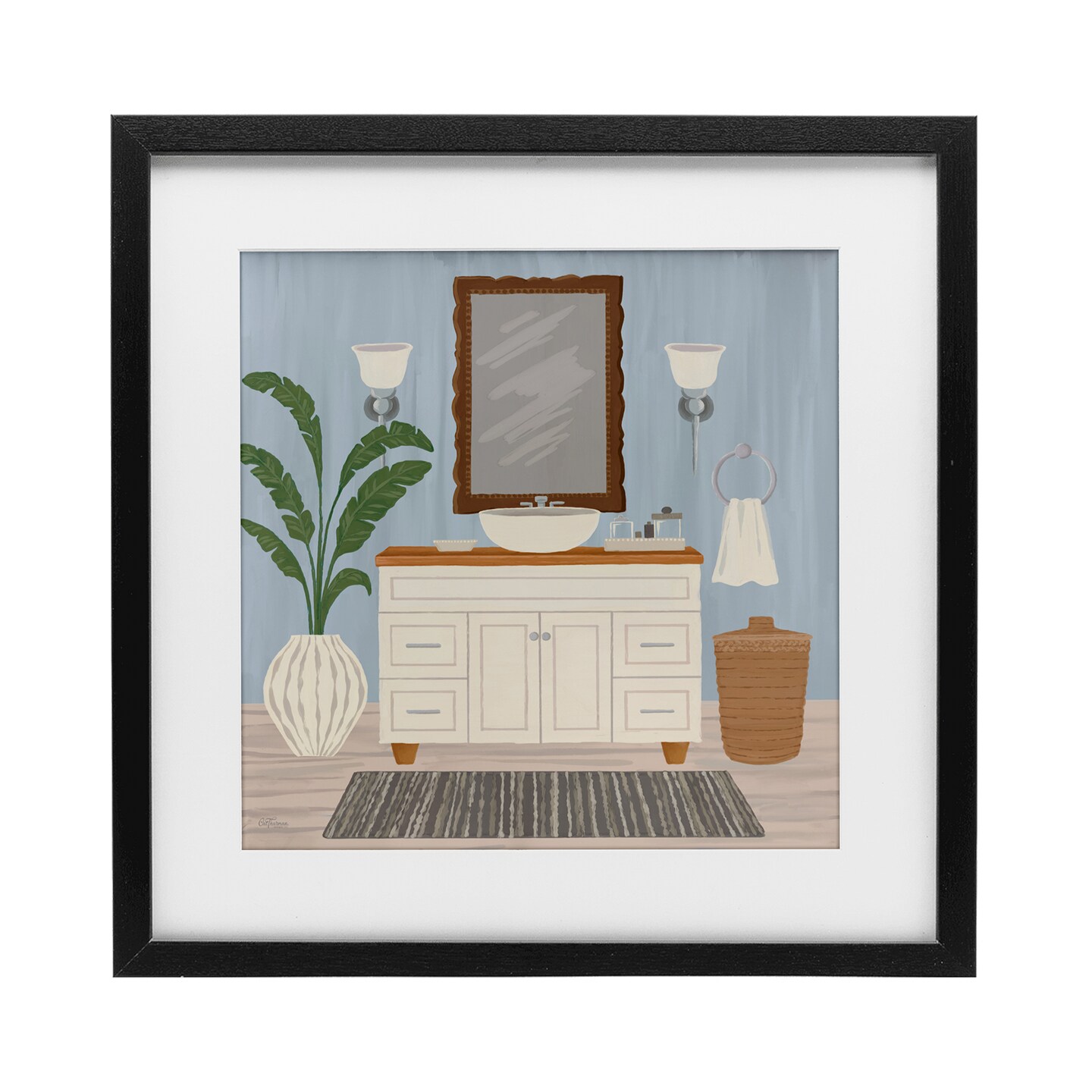 Stupell Industries Unwind and Refresh Bath Sink Framed Print Under Glass, design by Cat Thurman Designs