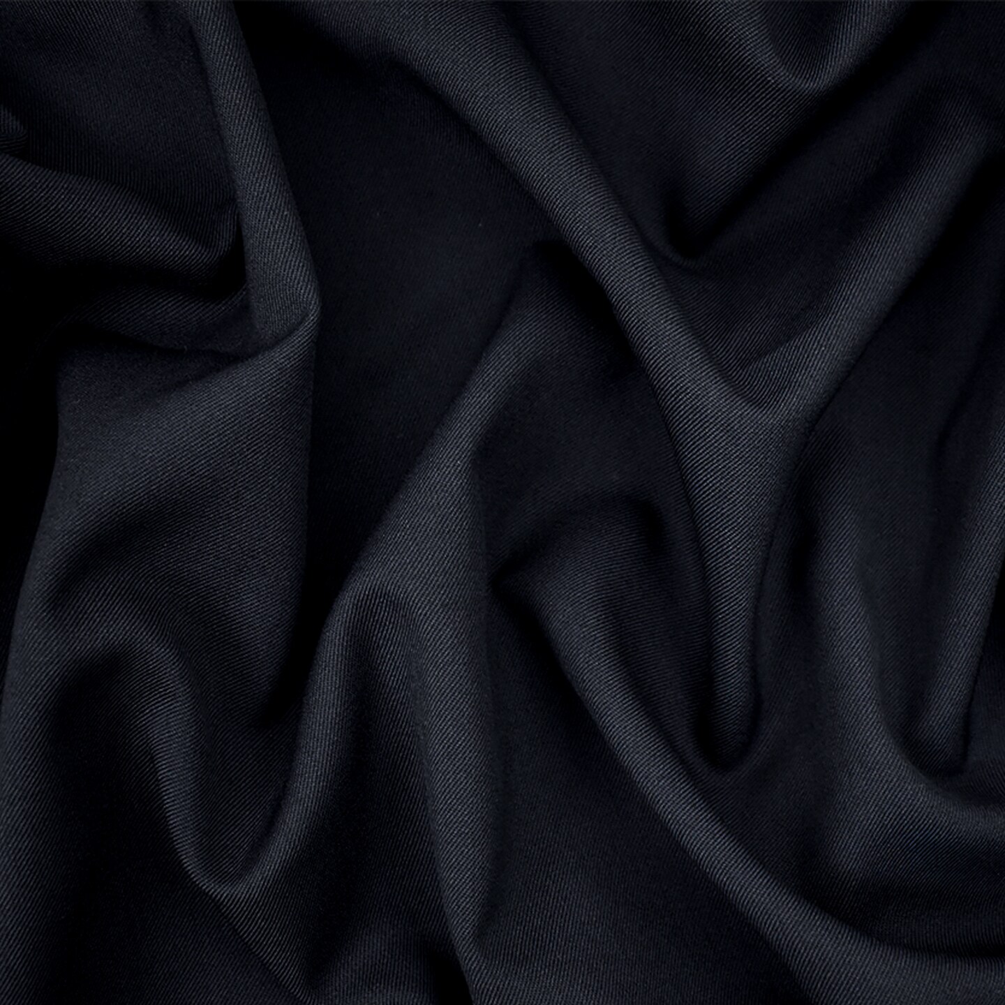 Dark Navy Blue-Black Poly-Wool Solid Twill Woven Suiting Fabric By the Yard