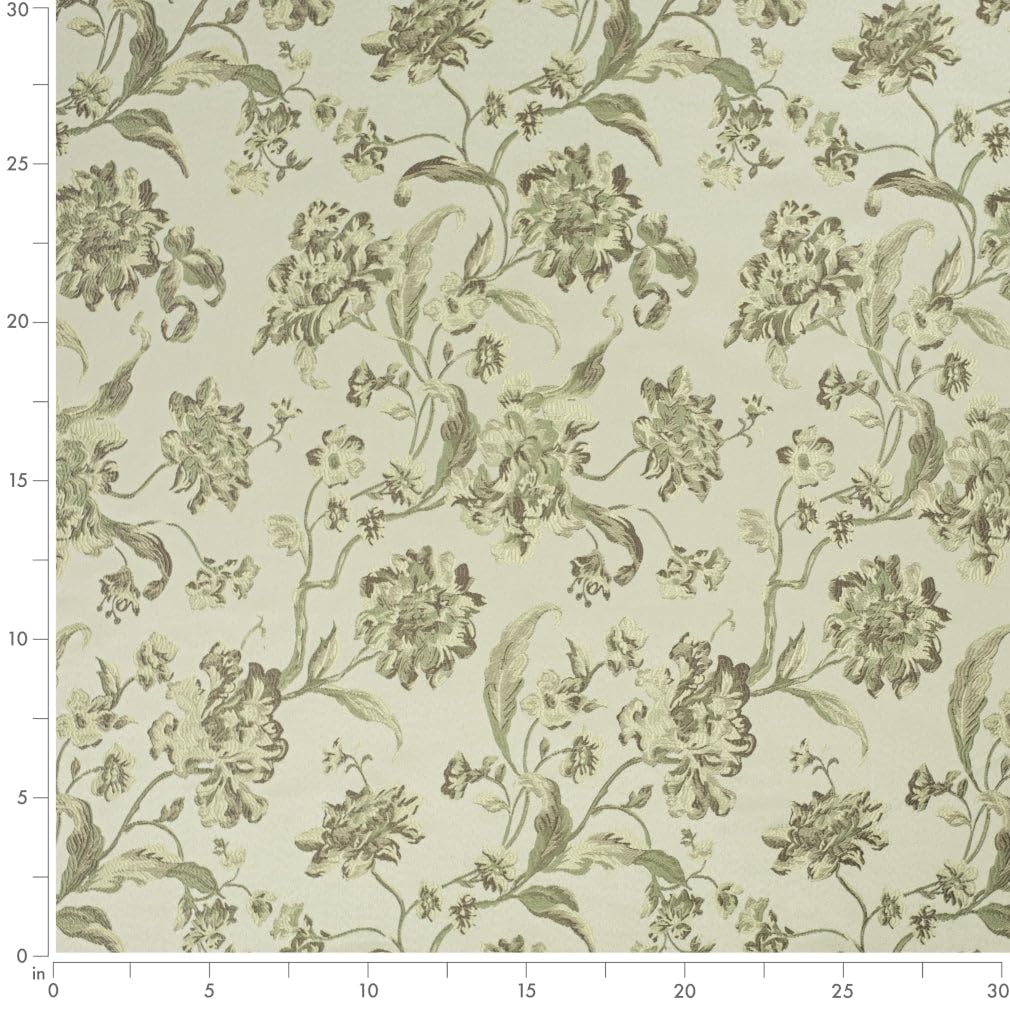 Natural Green Floral Woven Pattern Upholstery Fabric by The Yard - SKU: Devin Prairie