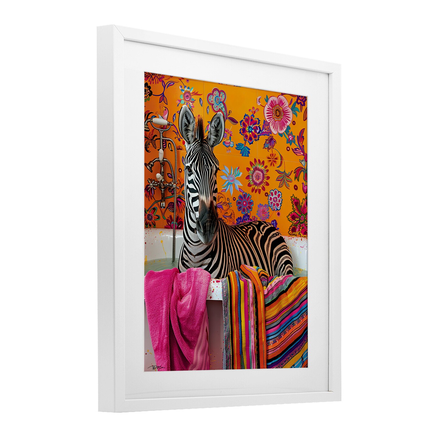 Stupell Industries Zebra Bath with Colorful Towel Framed Print Under Glass, design by Momart