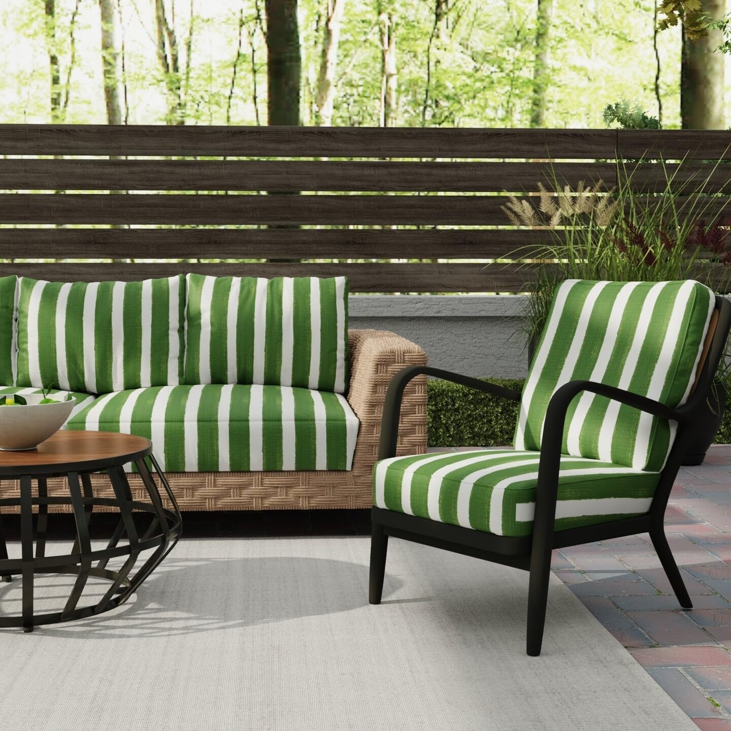 Green Stain Resistant Performance Pet Friendly Stripe Print Upholstery Fabric by The Yard - SKU: Michaela Green